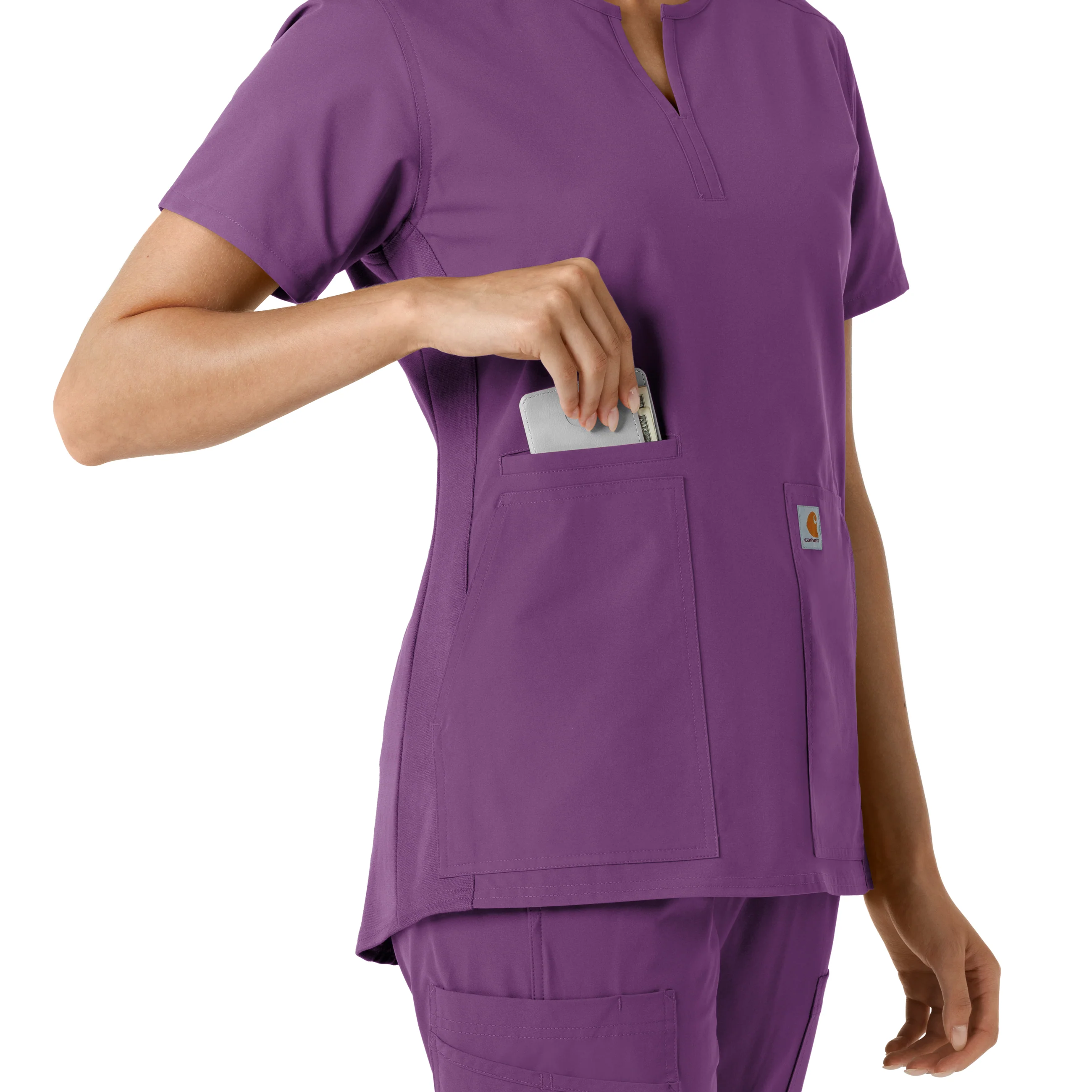 Carhartt Force Essentials Women's Notch Neck Tunic Knit Panel Scrub Top - Eggplant - Image 7