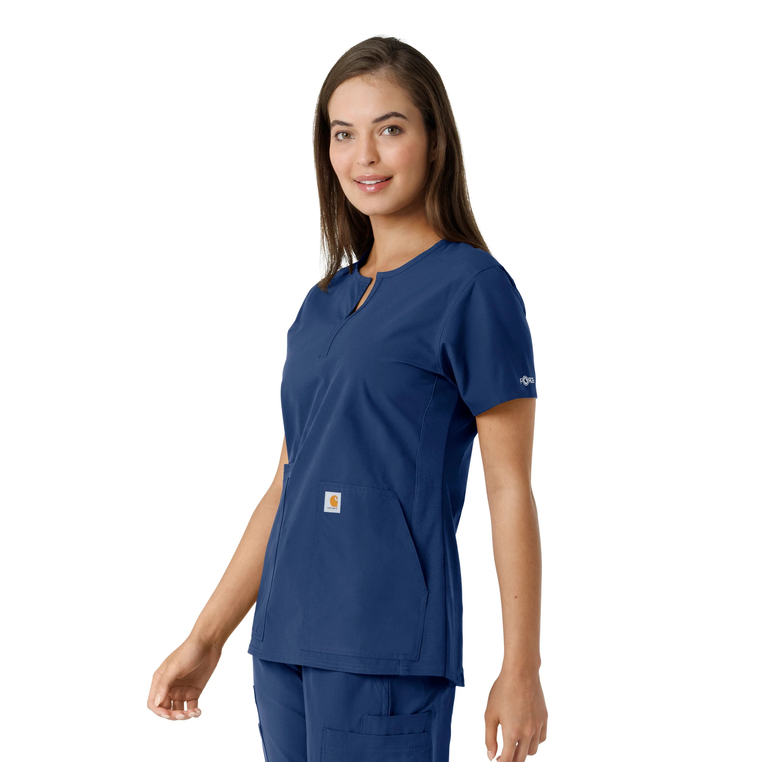 Carhartt Force Essentials Women's Notch Neck Tunic Knit Panel Scrub Top - Navy - Image 4