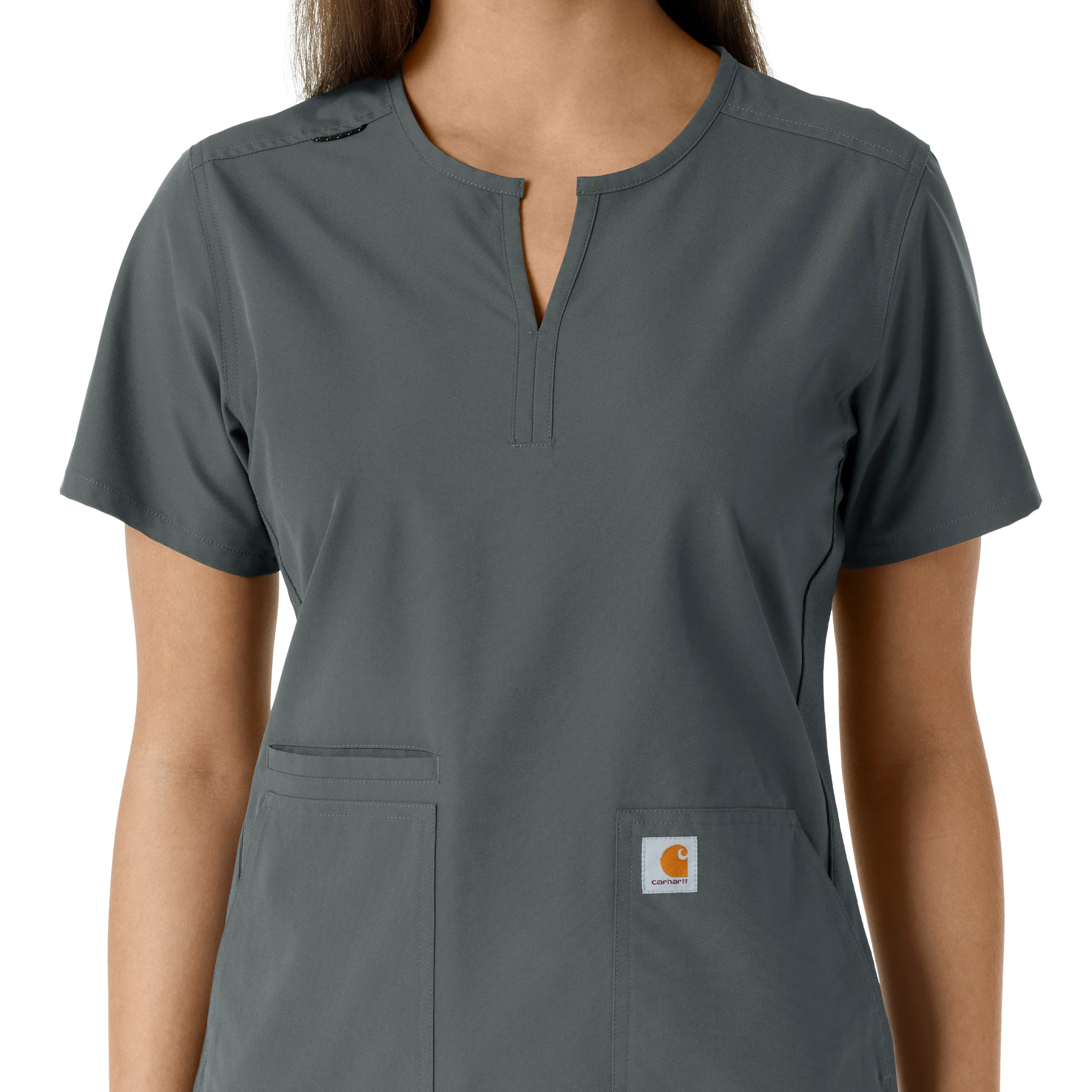Carhartt Force Essentials Women's Notch Neck Tunic Knit Panel Scrub Top - Pewter - Image 5