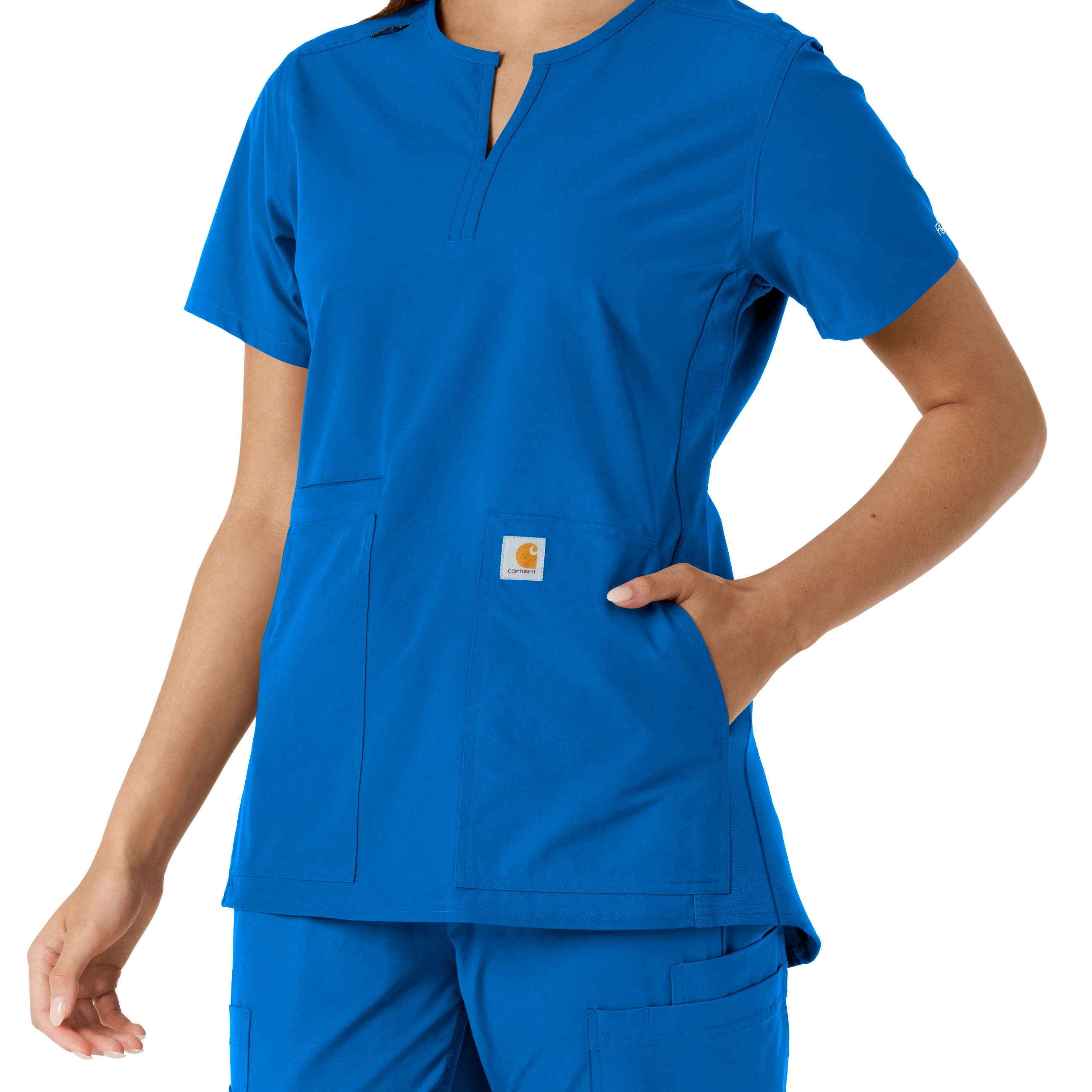 Carhartt Force Essentials Women's Notch Neck Tunic Knit Panel Scrub Top - Royal - Image 11