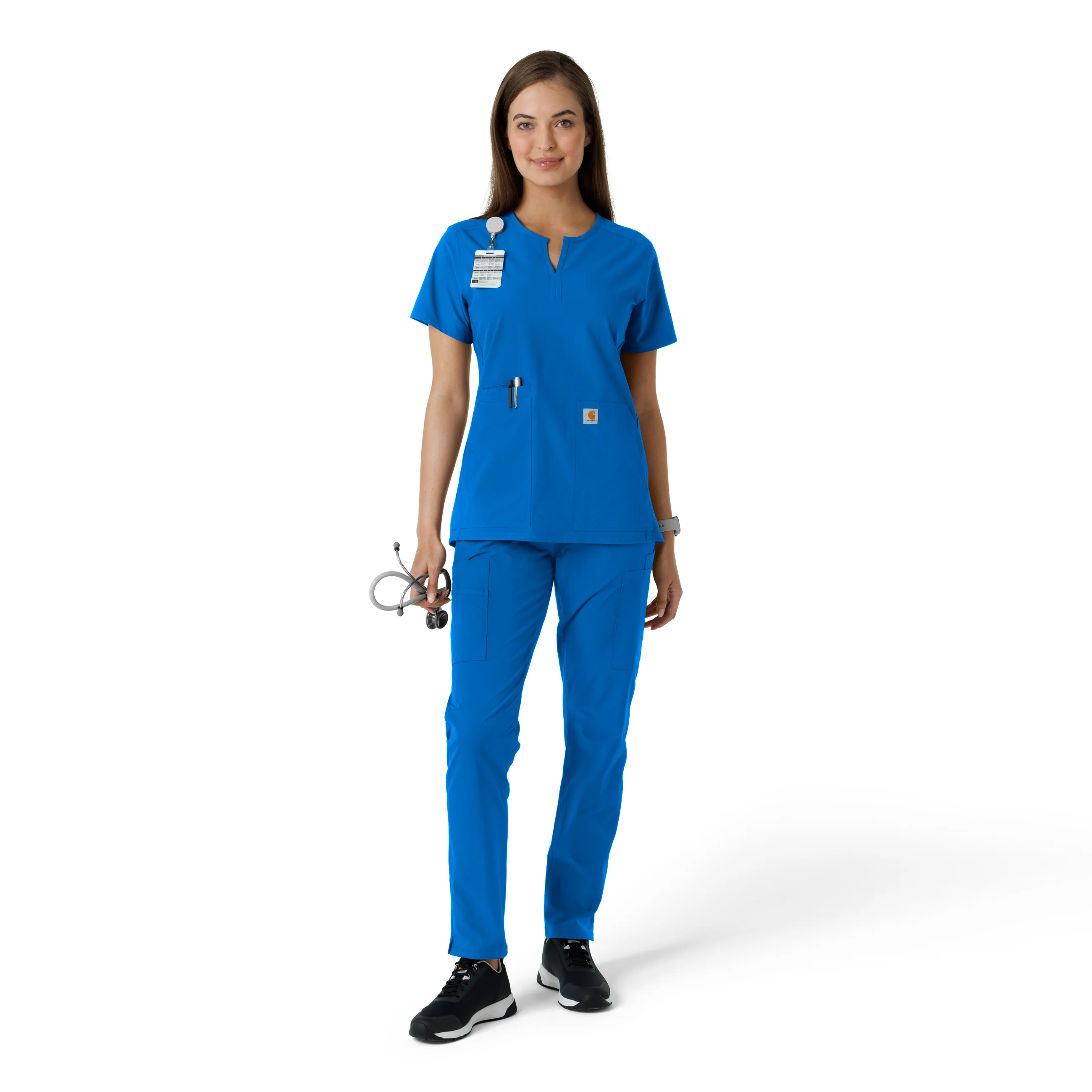 Carhartt Force Essentials Women's Notch Neck Tunic Knit Panel Scrub Top - Royal - Image 3