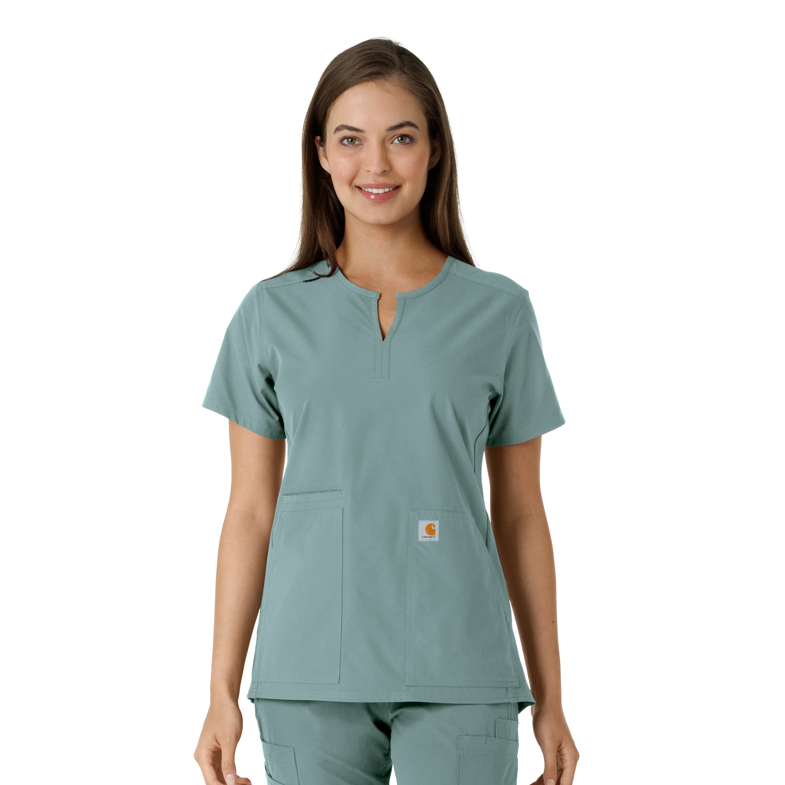Carhartt Force Essentials Women's Notch Neck Tunic Knit Panel Scrub Top - Summer Blue