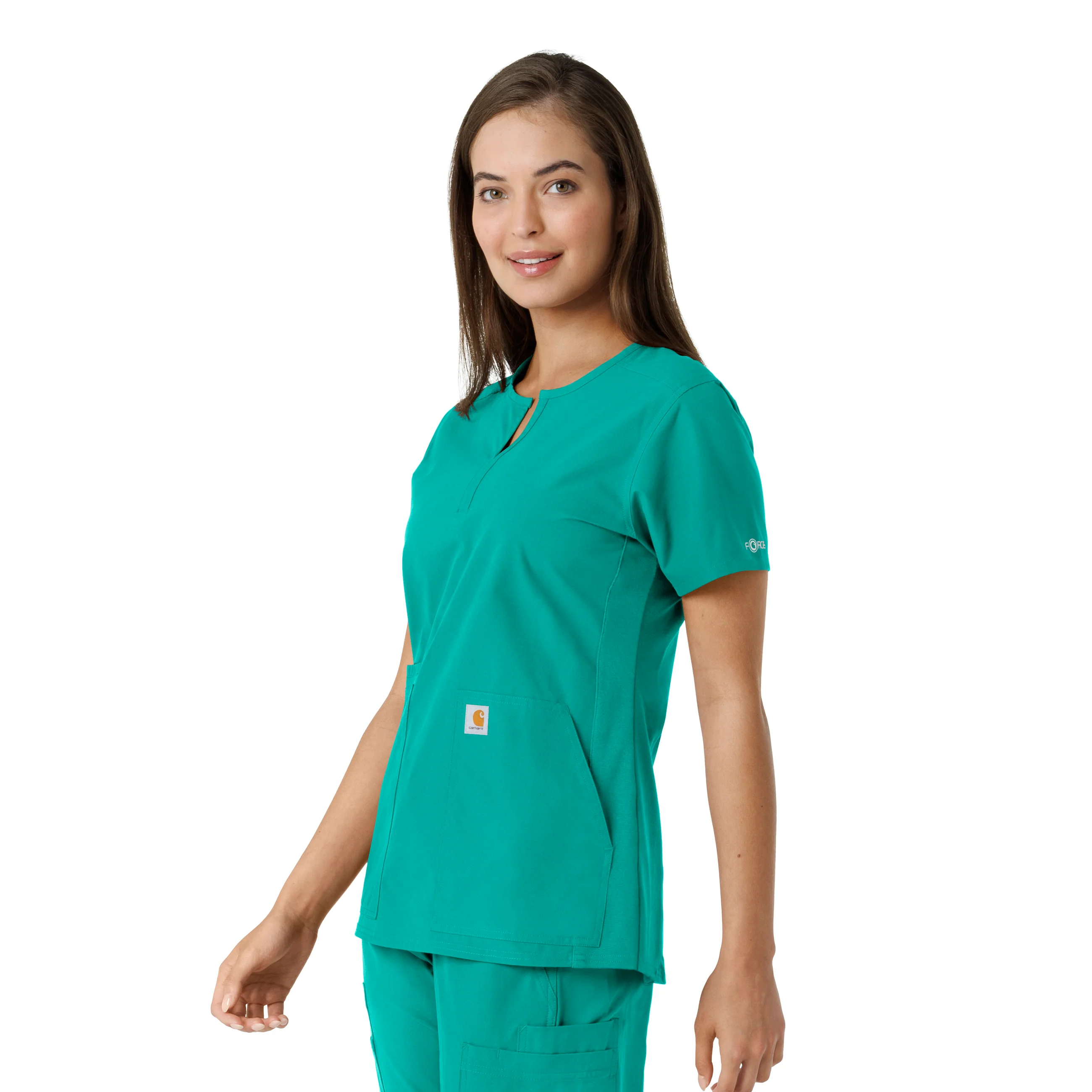Carhartt Force Essentials Women's Notch Neck Tunic Knit Panel Scrub Top - Teal - Image 4