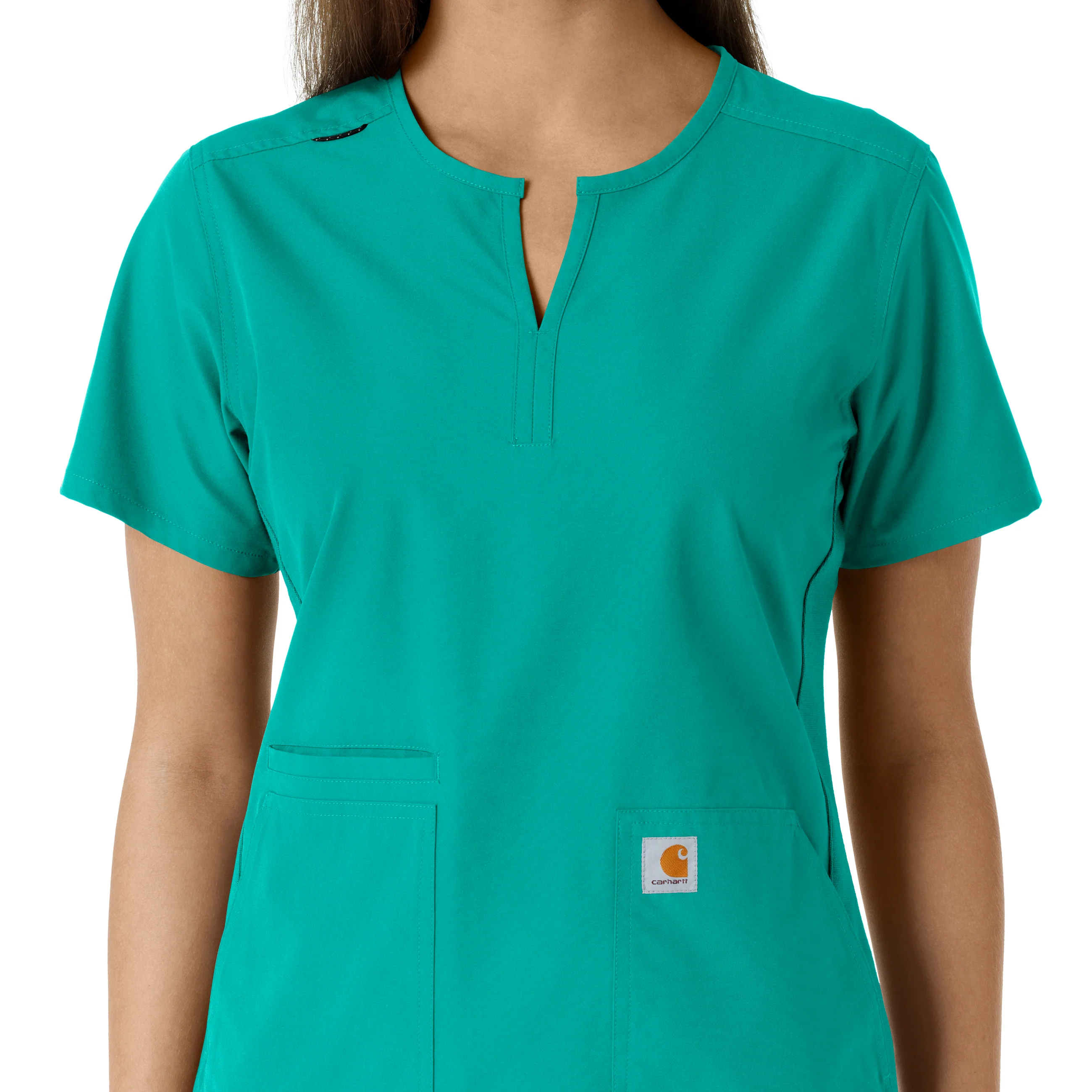 Carhartt Force Essentials Women's Notch Neck Tunic Knit Panel Scrub Top - Teal - Image 5