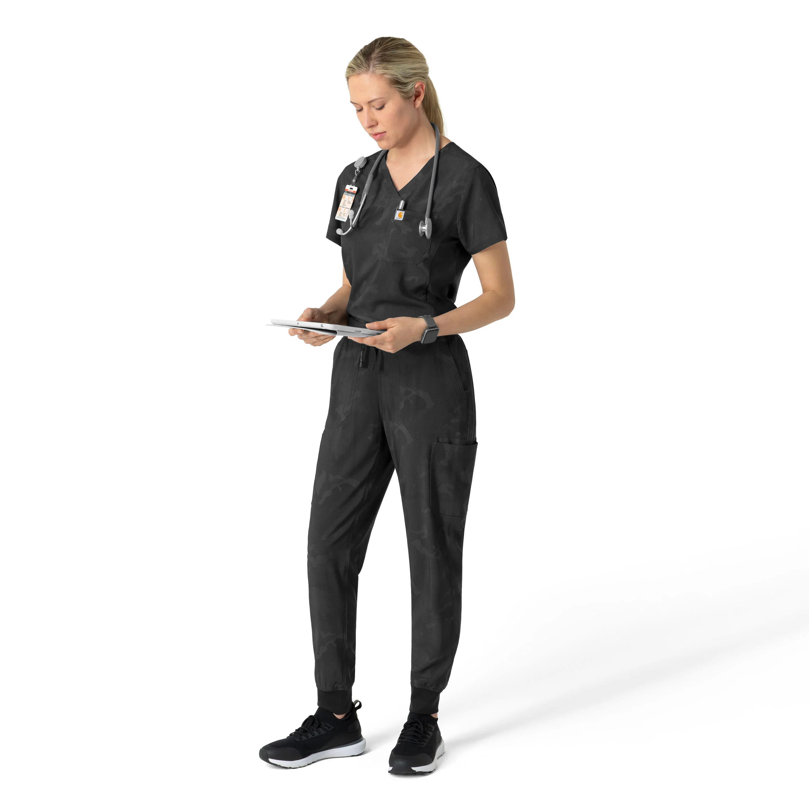 Carhartt Women's Tuck-In Print Scrub Top - Caring Camo Black - Image 3