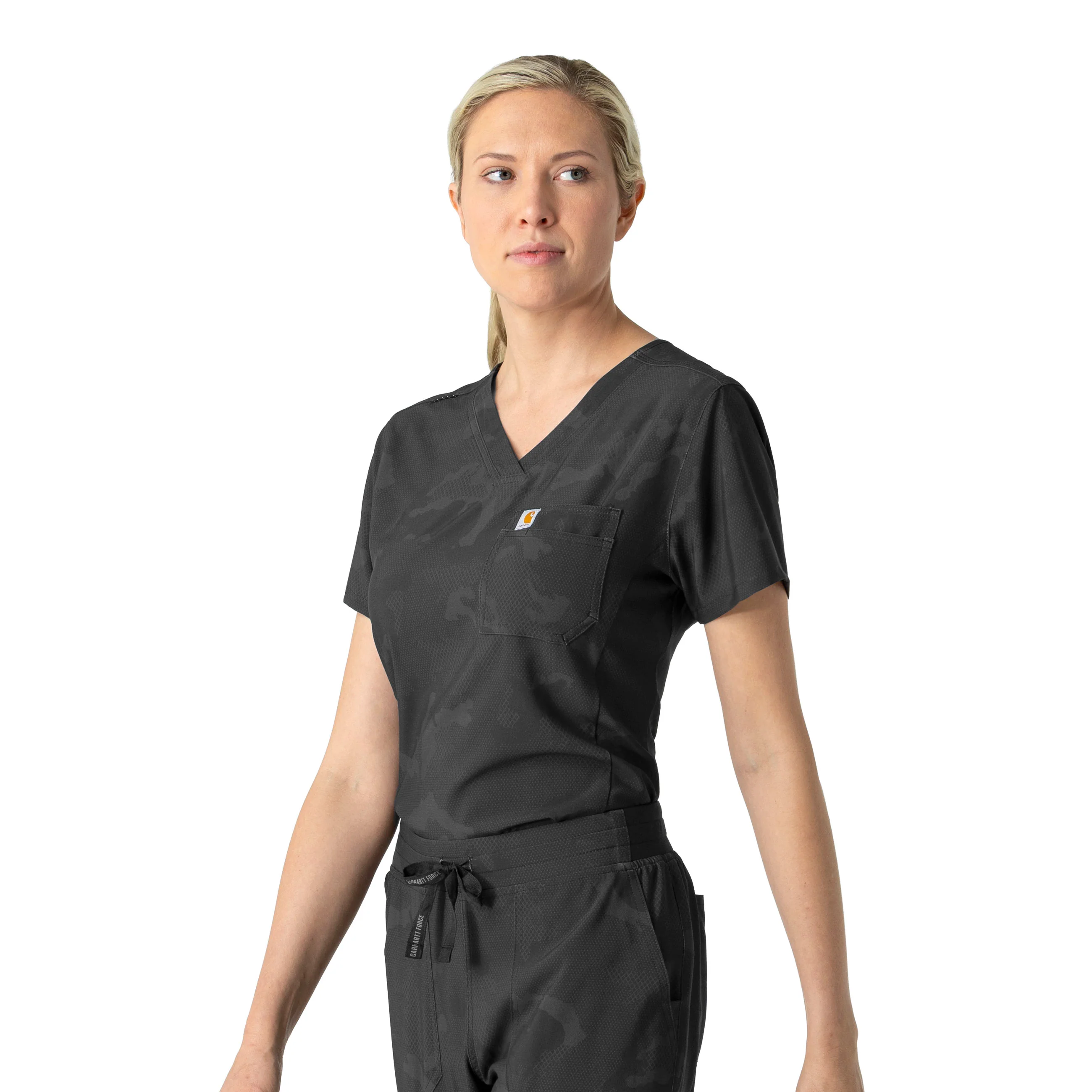 Carhartt Women's Tuck-In Print Scrub Top - Caring Camo Black - Image 4