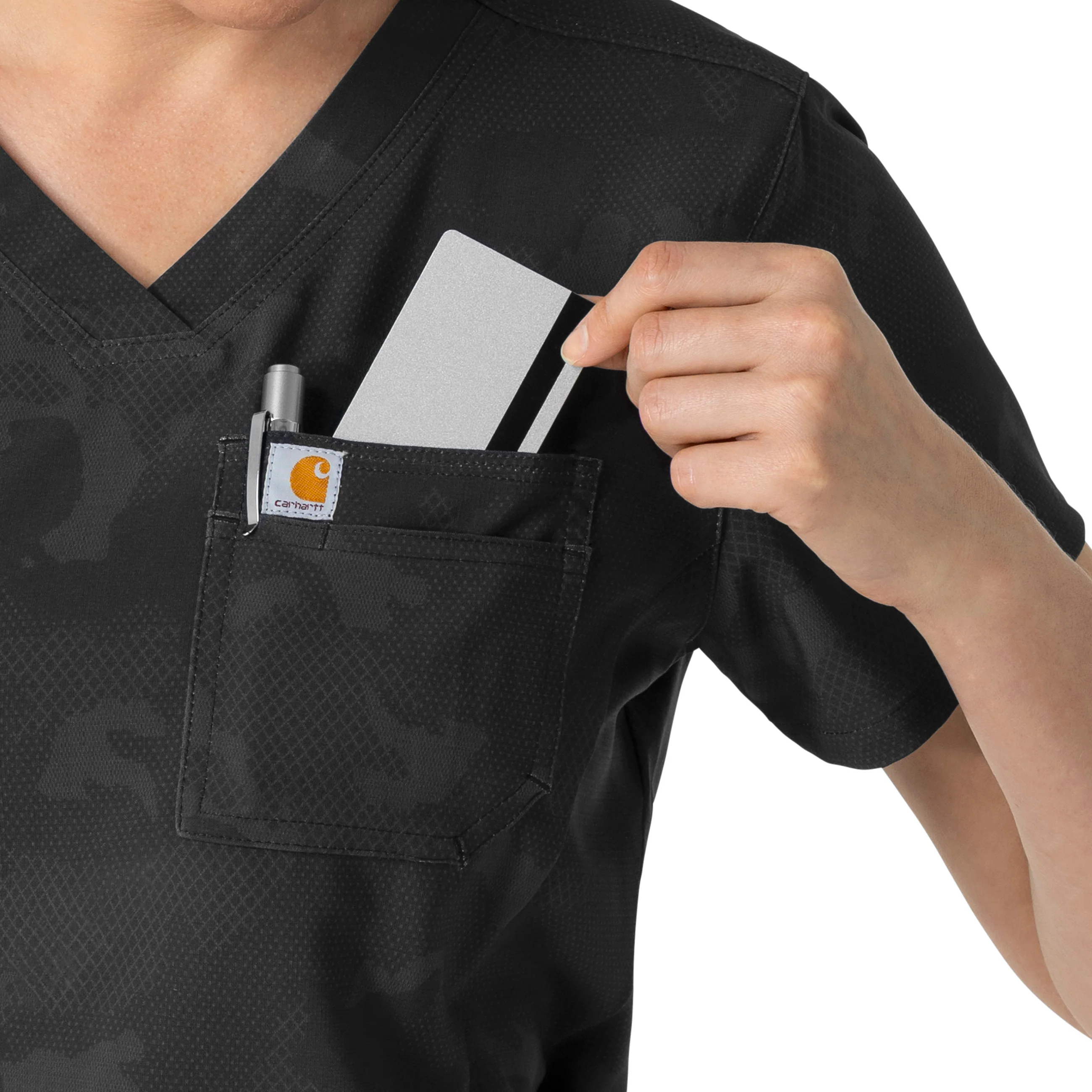 Carhartt Women's Tuck-In Print Scrub Top - Caring Camo Black - Image 5