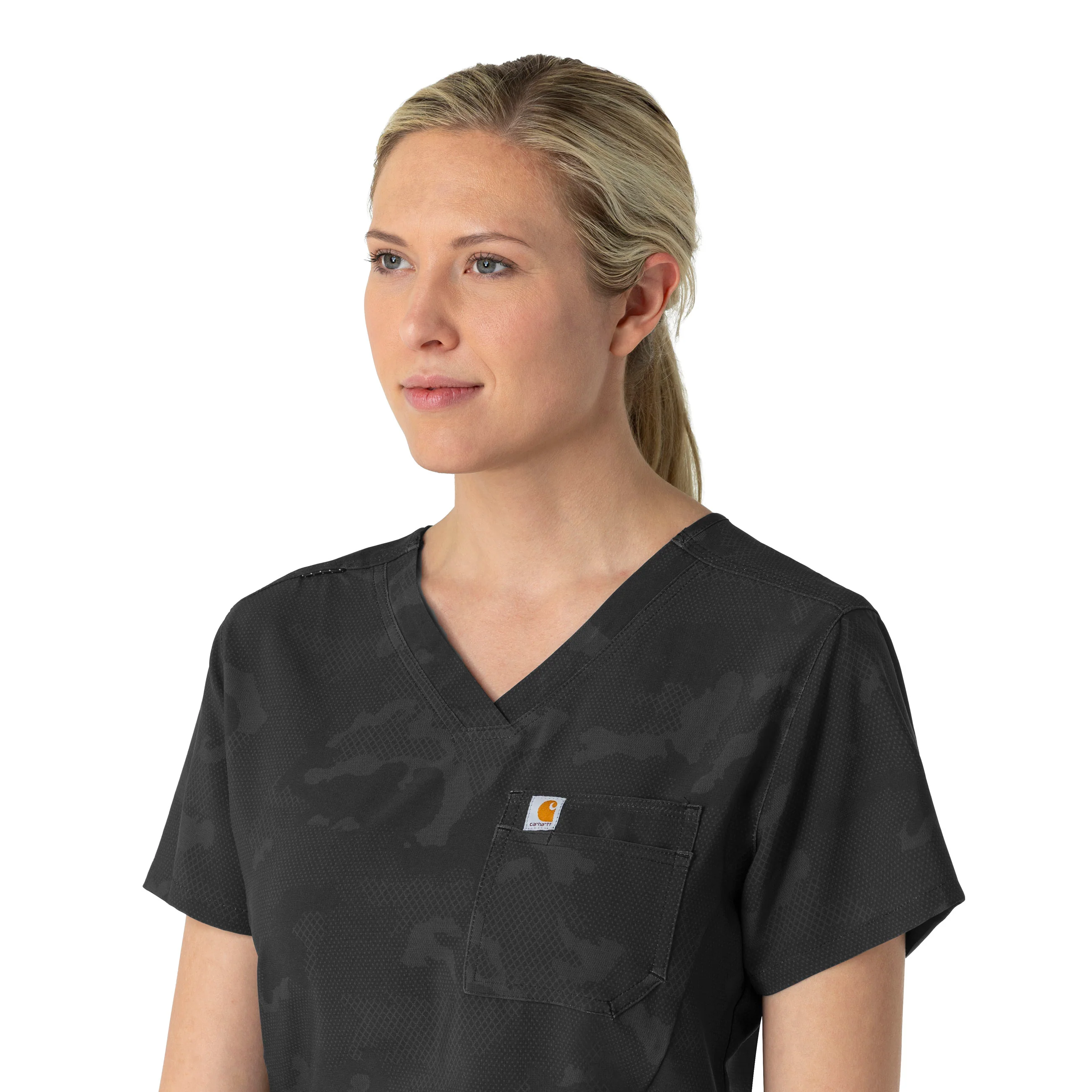 Carhartt Women's Tuck-In Print Scrub Top - Caring Camo Black - Image 7