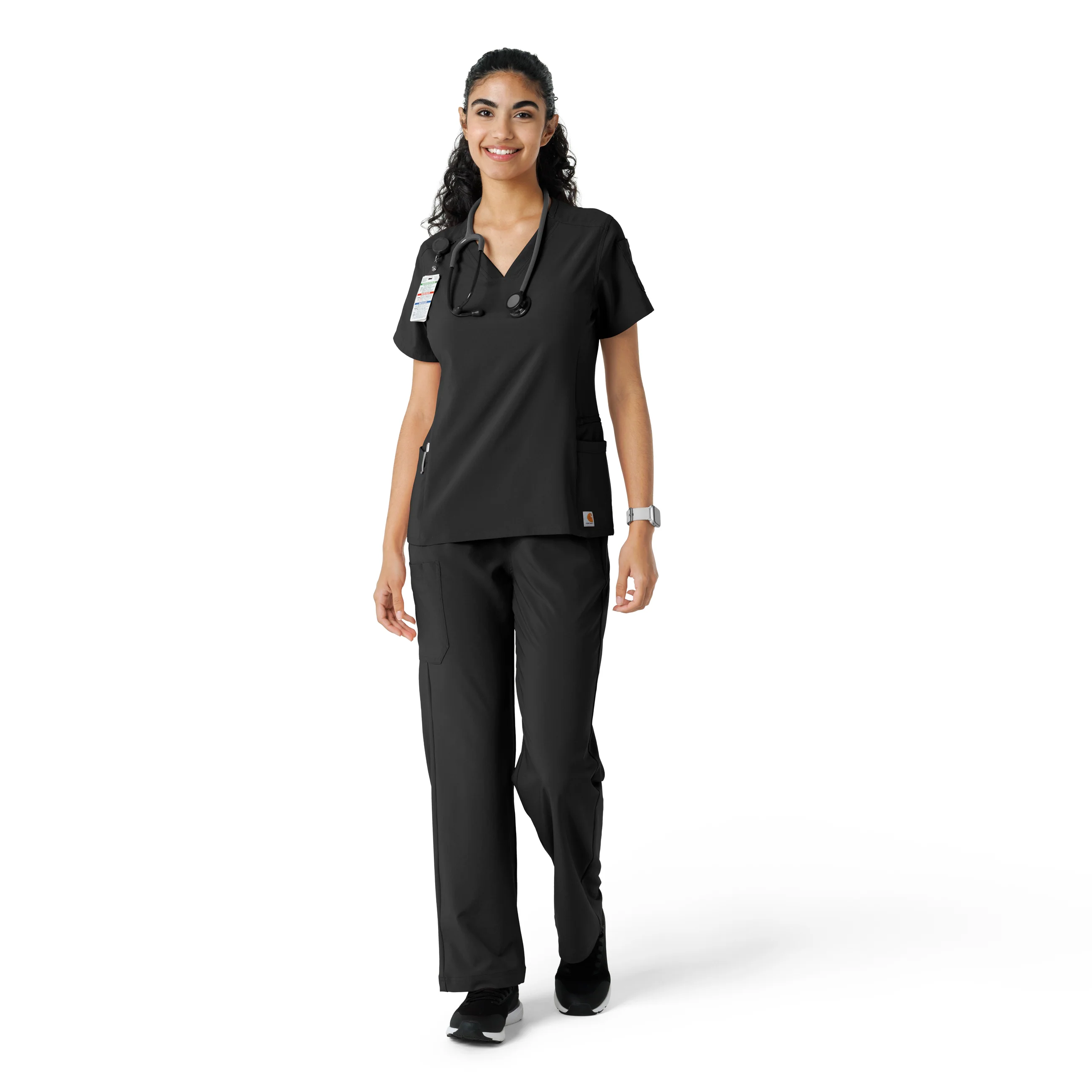 Carhartt Force Cross-Flex Women's Knit Panel Scrub Top - Black - Image 3