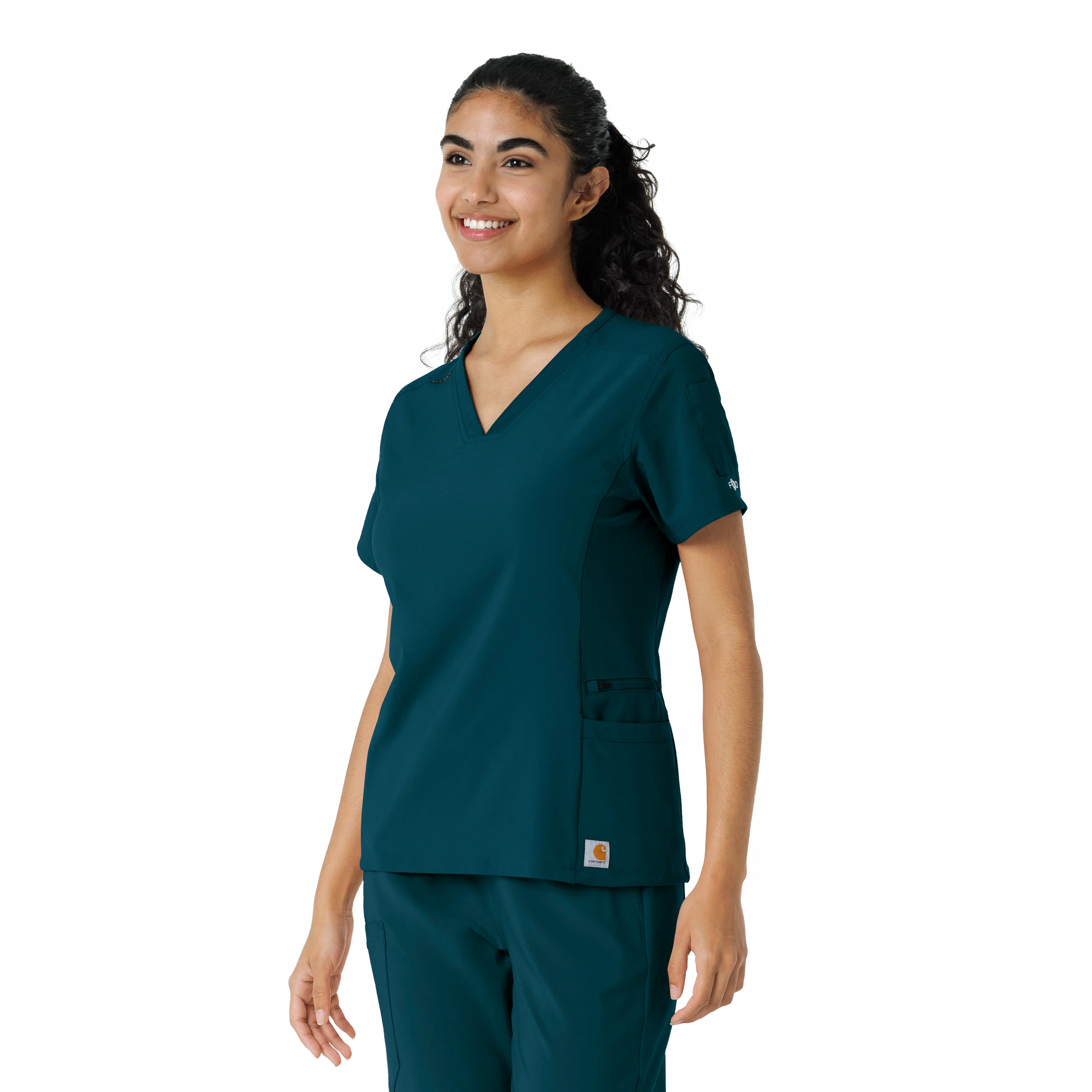 Carhartt Force Cross-Flex Women's Knit Panel Scrub Top - Caribbean - Image 4