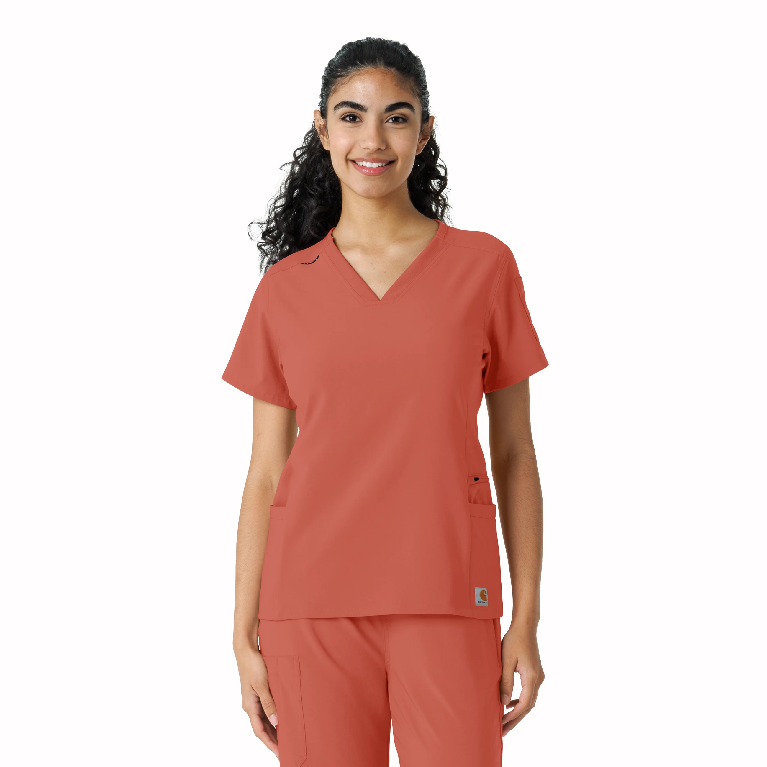 Carhartt Force Cross-Flex Women's Knit Panel Scrub Top - Dusty Cedar