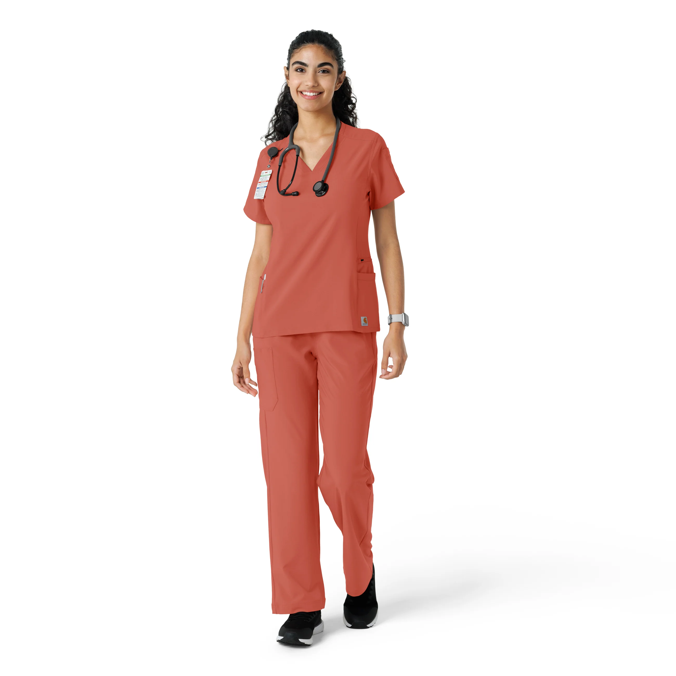 Carhartt Force Cross-Flex Women's Knit Panel Scrub Top - Dusty Cedar - Image 3