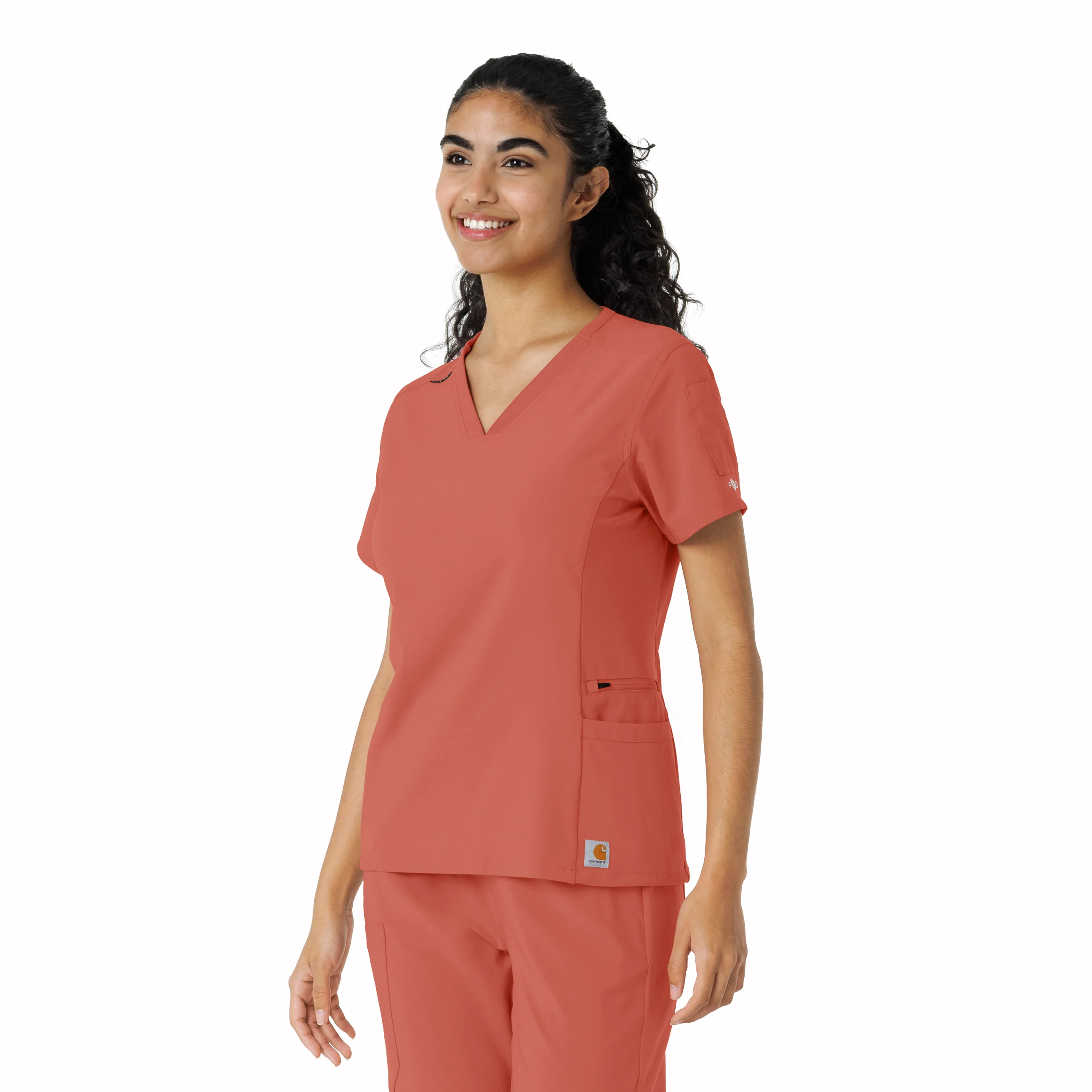 Carhartt Force Cross-Flex Women's Knit Panel Scrub Top - Dusty Cedar - Image 4