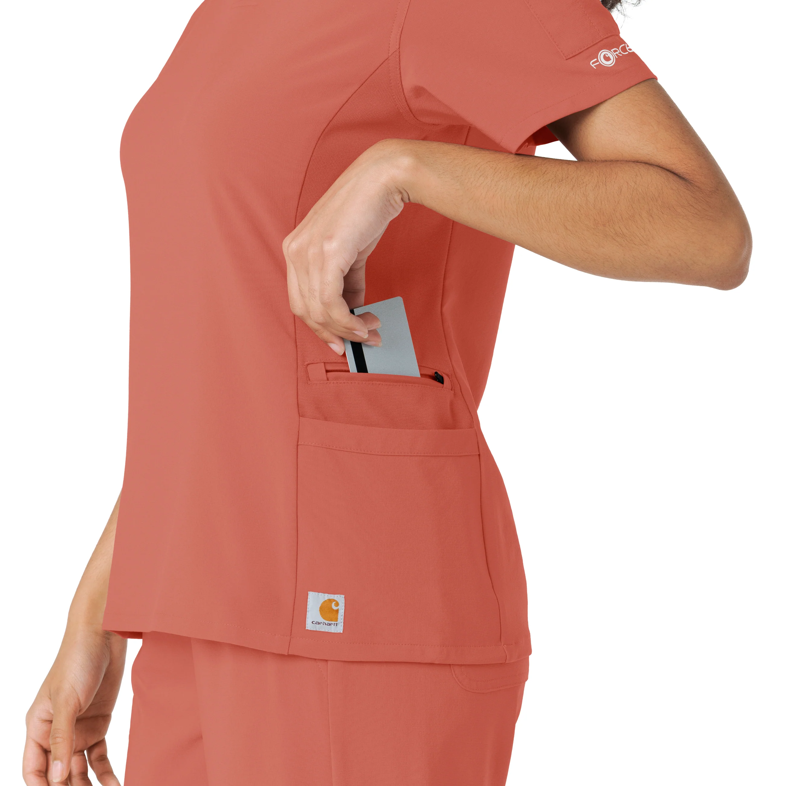 Carhartt Force Cross-Flex Women's Knit Panel Scrub Top - Dusty Cedar - Image 8