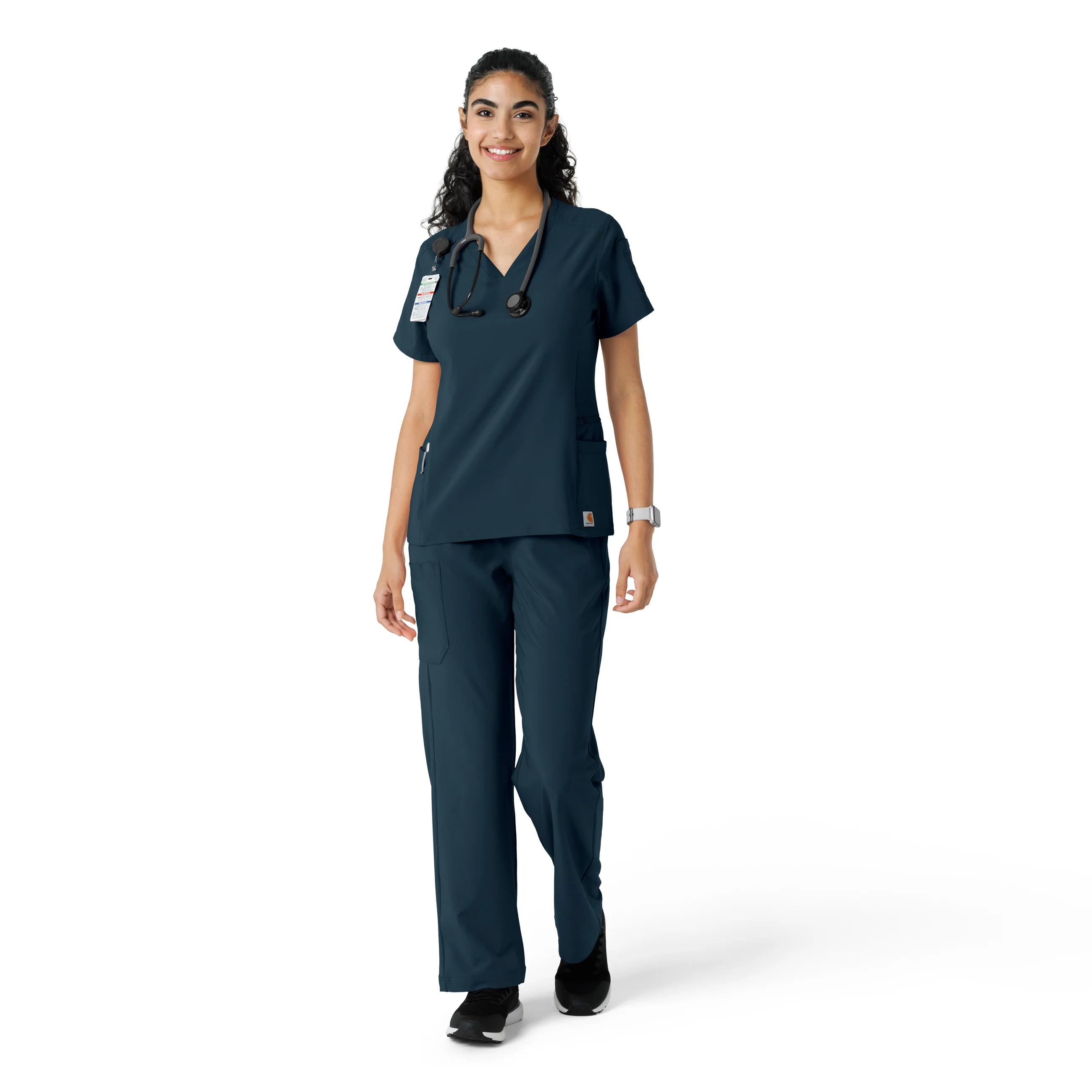Carhartt Force Cross-Flex Women's Knit Panel Scrub Top - Deep Navy - Image 3