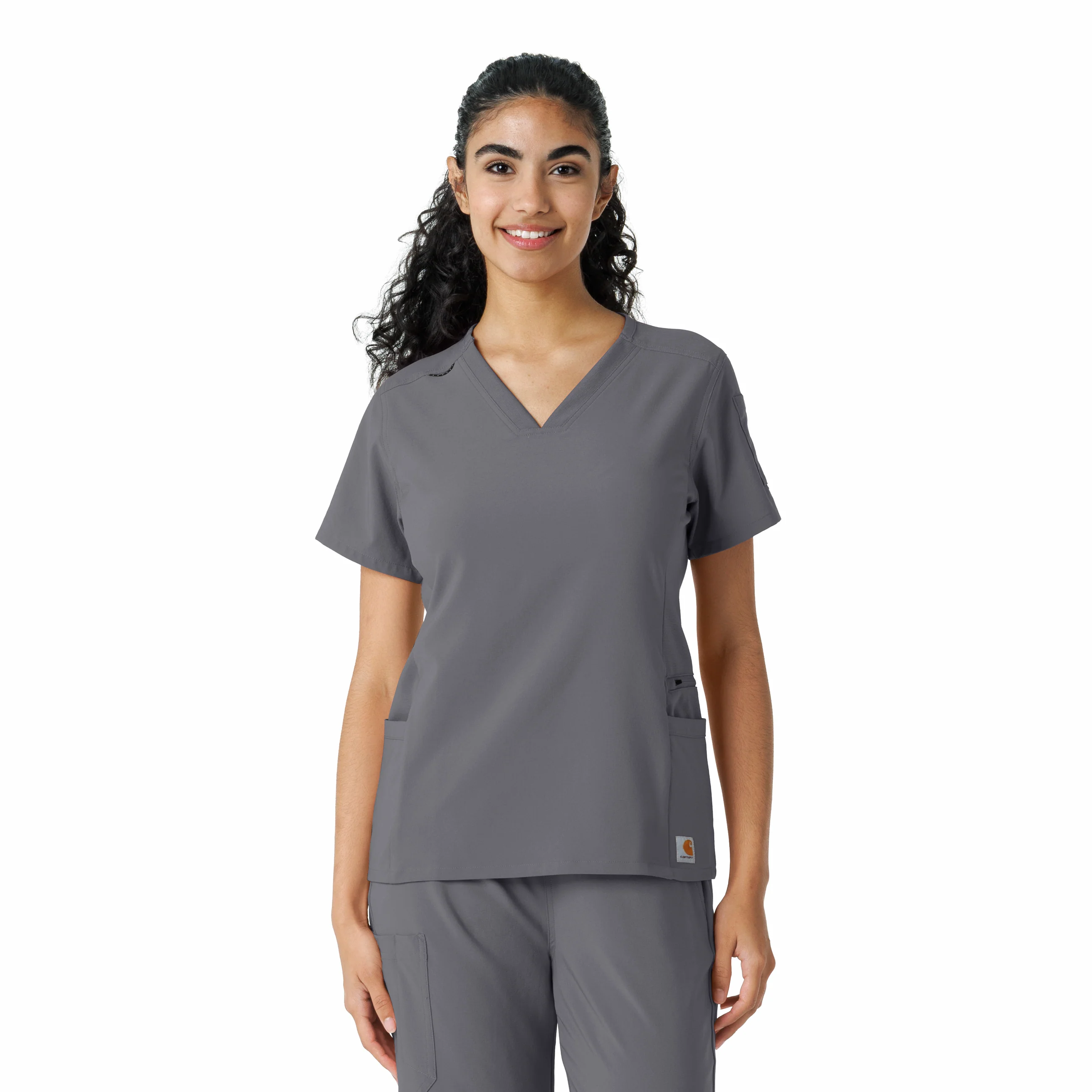 Carhartt Force Cross-Flex Women's Knit Panel Scrub Top - Pewter