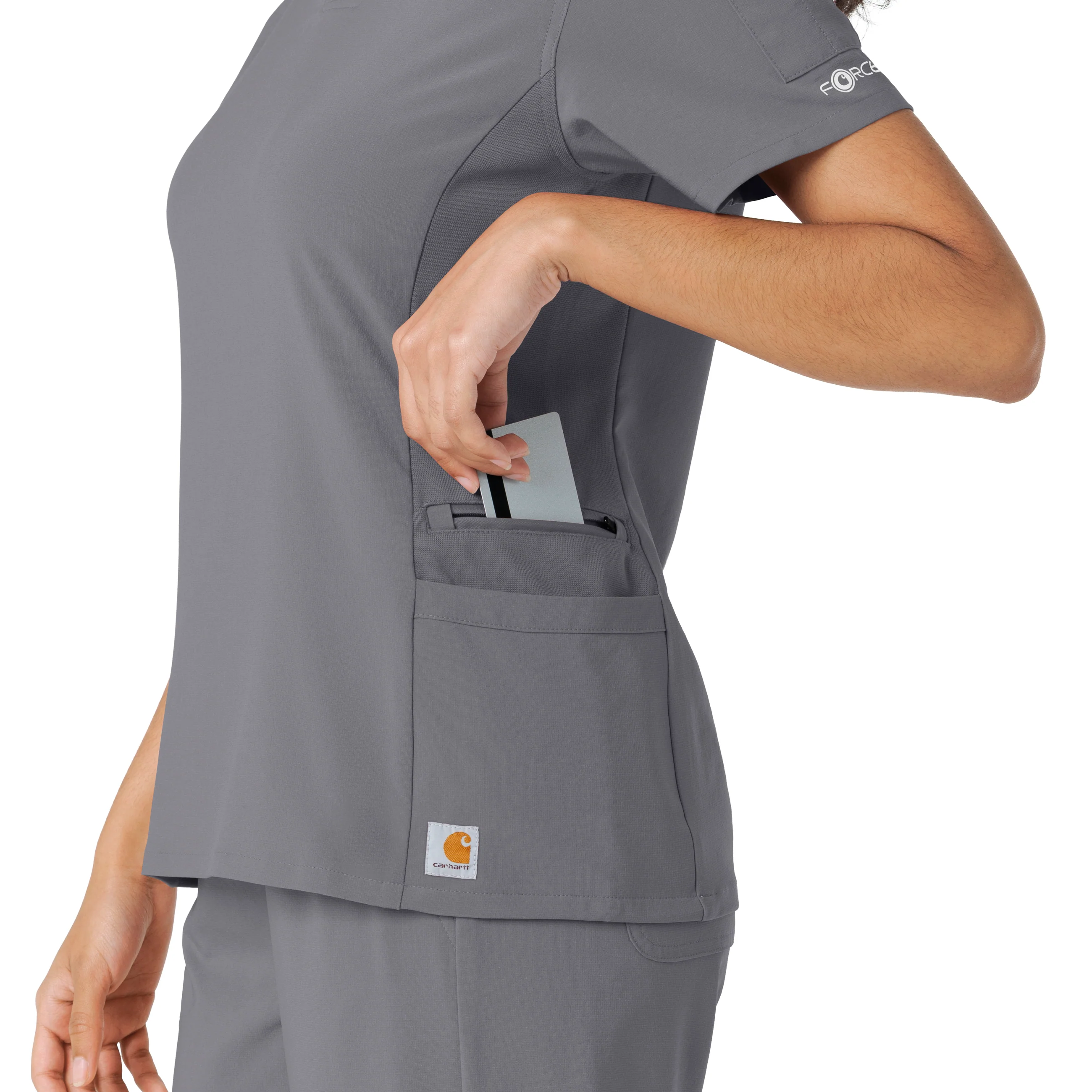 Carhartt Force Cross-Flex Women's Knit Panel Scrub Top - Pewter - Image 8