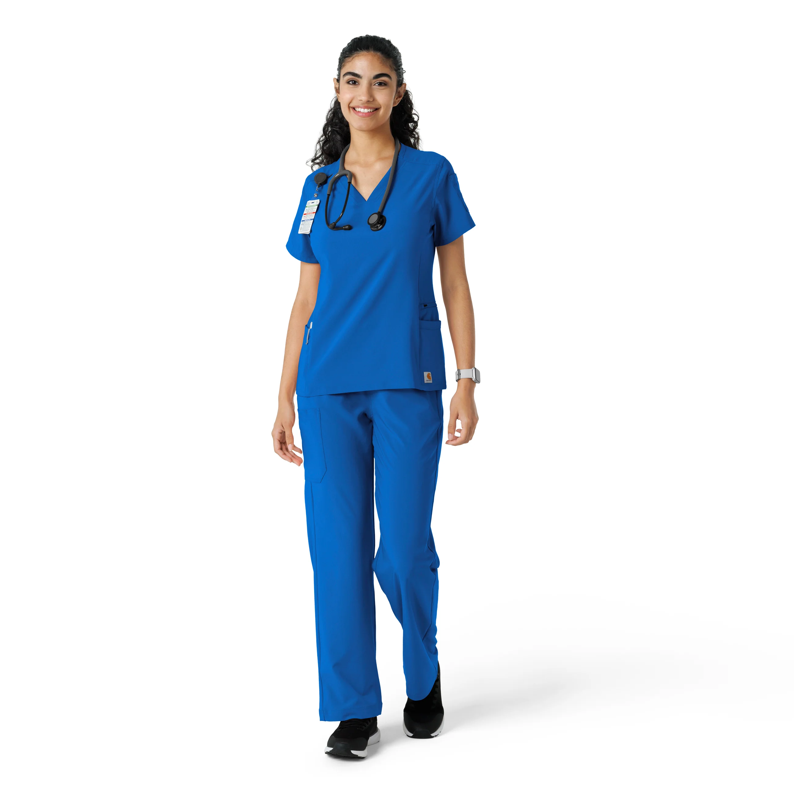 Carhartt Force Cross-Flex Women's Knit Panel Scrub Top - Royal - Image 3