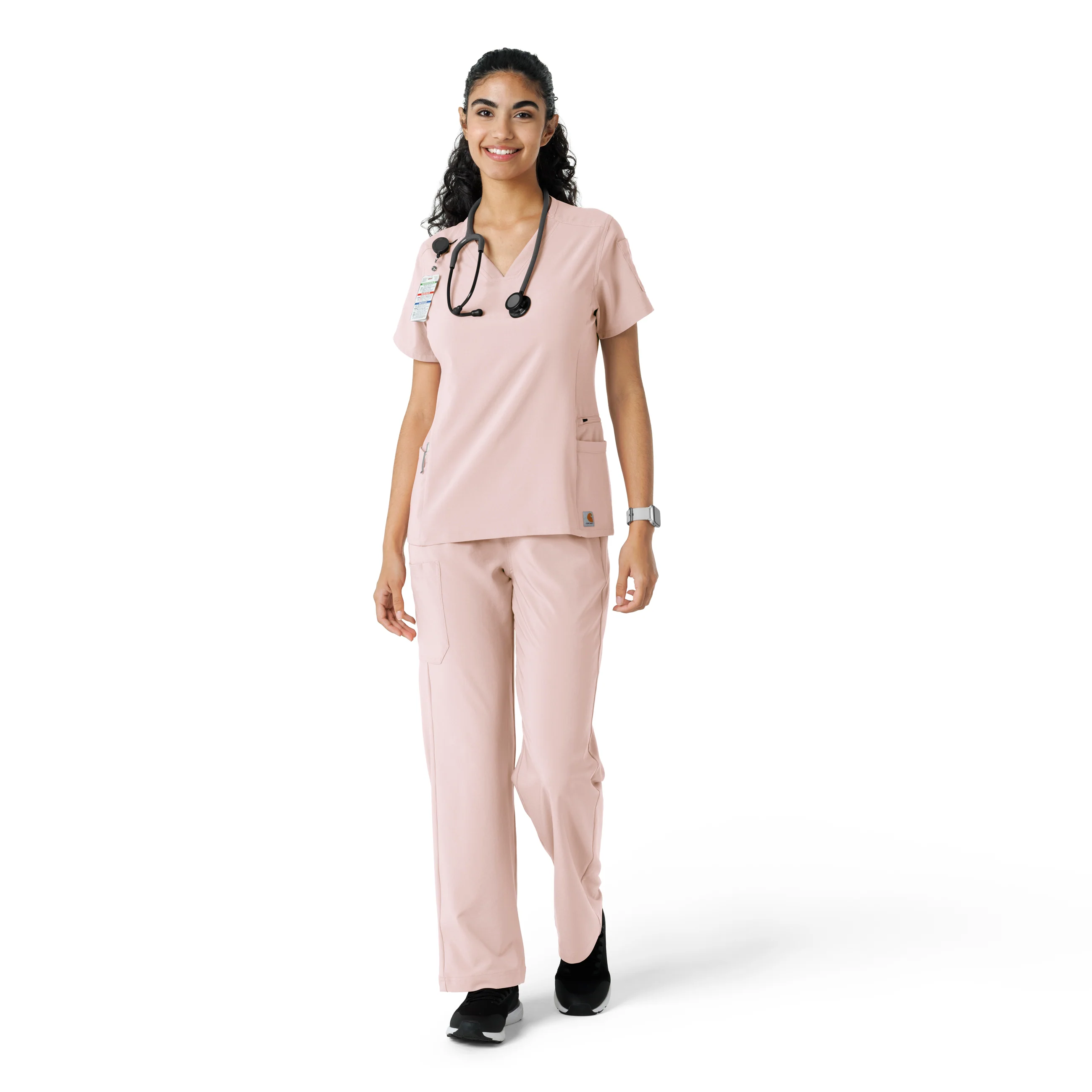 Carhartt Force Cross-Flex Women's Knit Panel Scrub Top - Soft Rose - Image 3