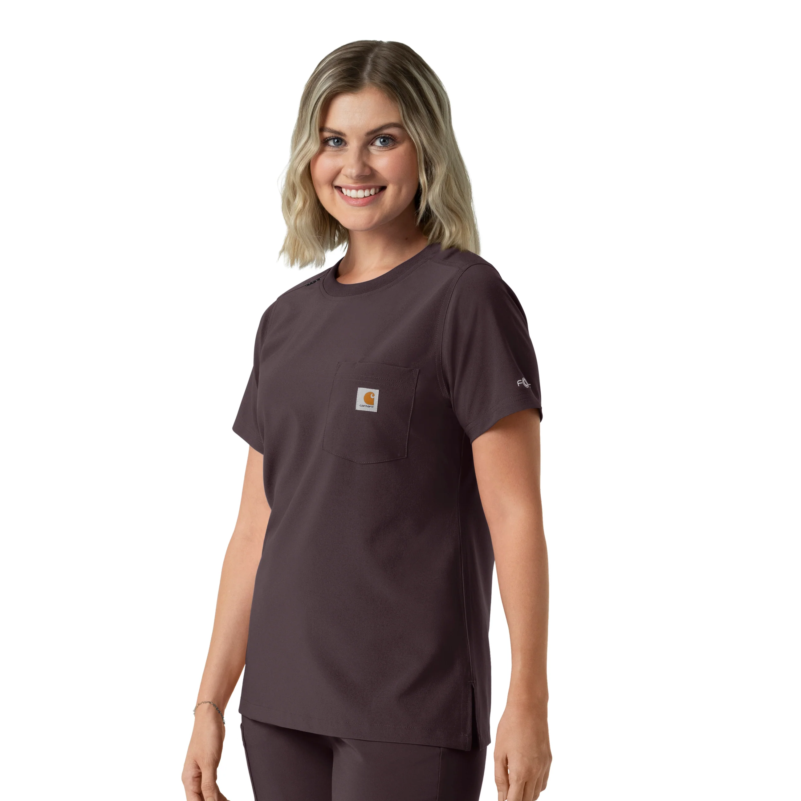 Carhartt Force Cross-Flex Women's Crew Neck Scrub Top - Dark Sepia - Image 4