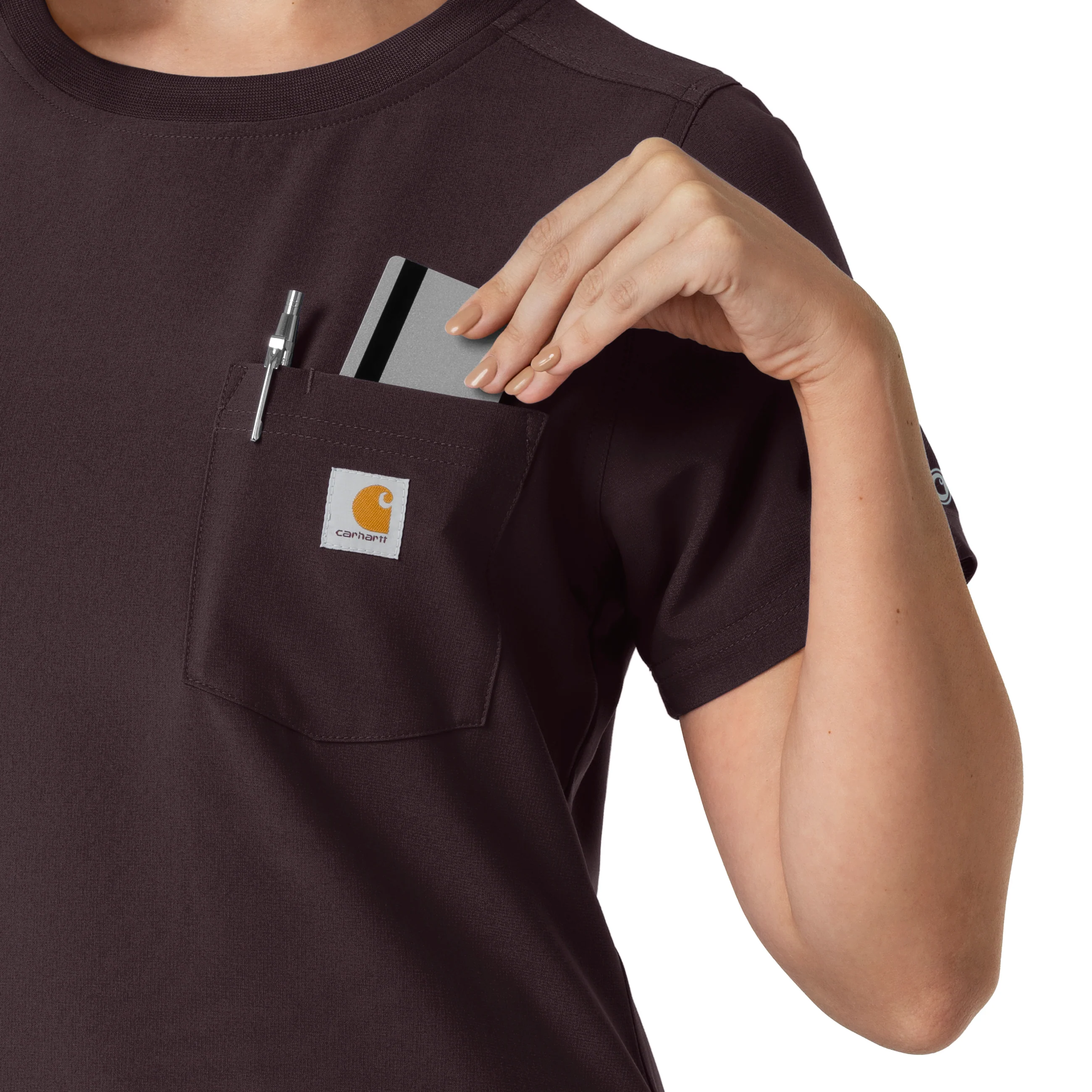 Carhartt Force Cross-Flex Women's Crew Neck Scrub Top - Dark Sepia - Image 7