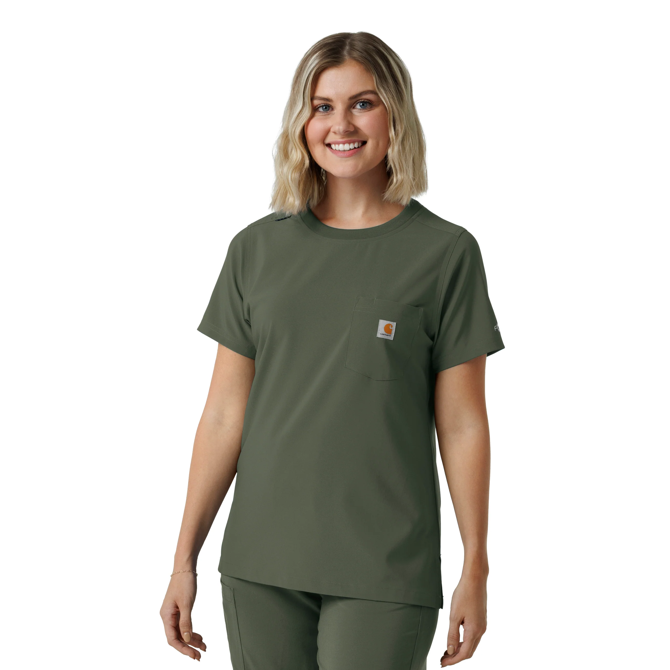 Carhartt Force Cross-Flex Women's Crew Neck Scrub Top - Olive