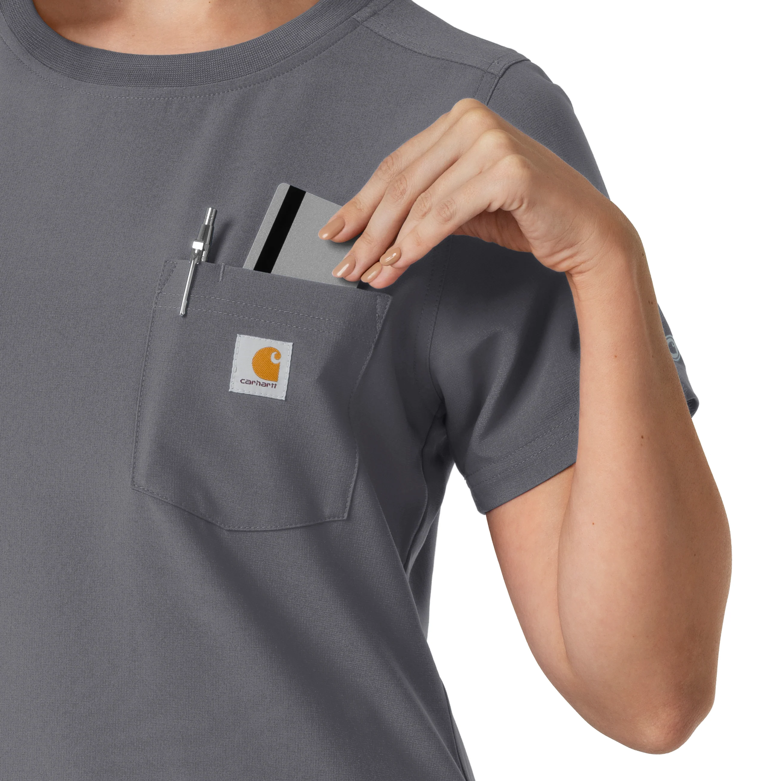 Carhartt Force Cross-Flex Women's Crew Neck Scrub Top - Pewter - Image 7