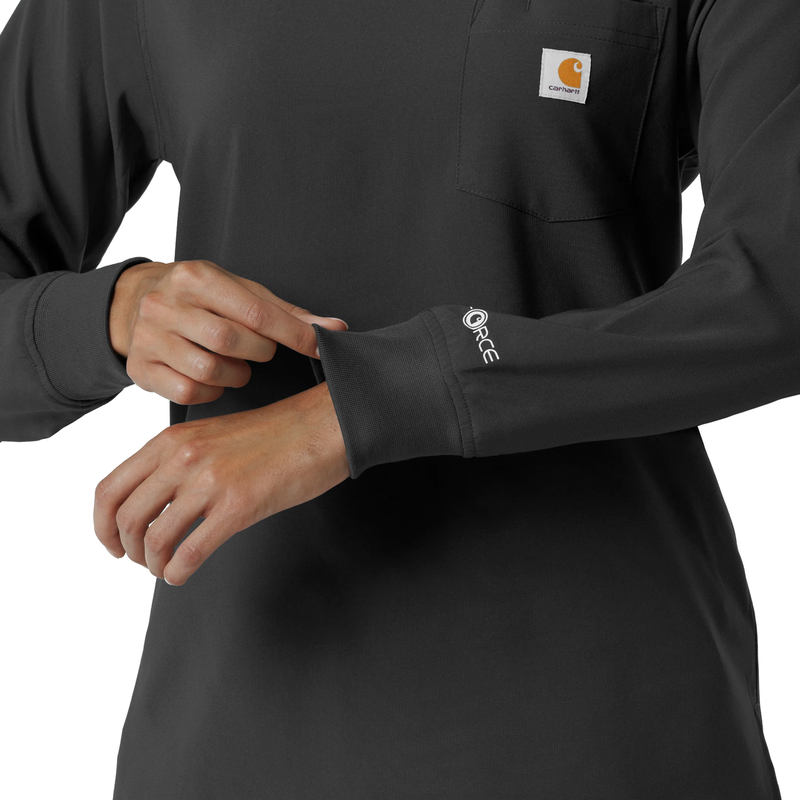 Carhartt Force Cross-Flex Women's Crew Neck Long Sleeve Scrub Top - Black - Image 8