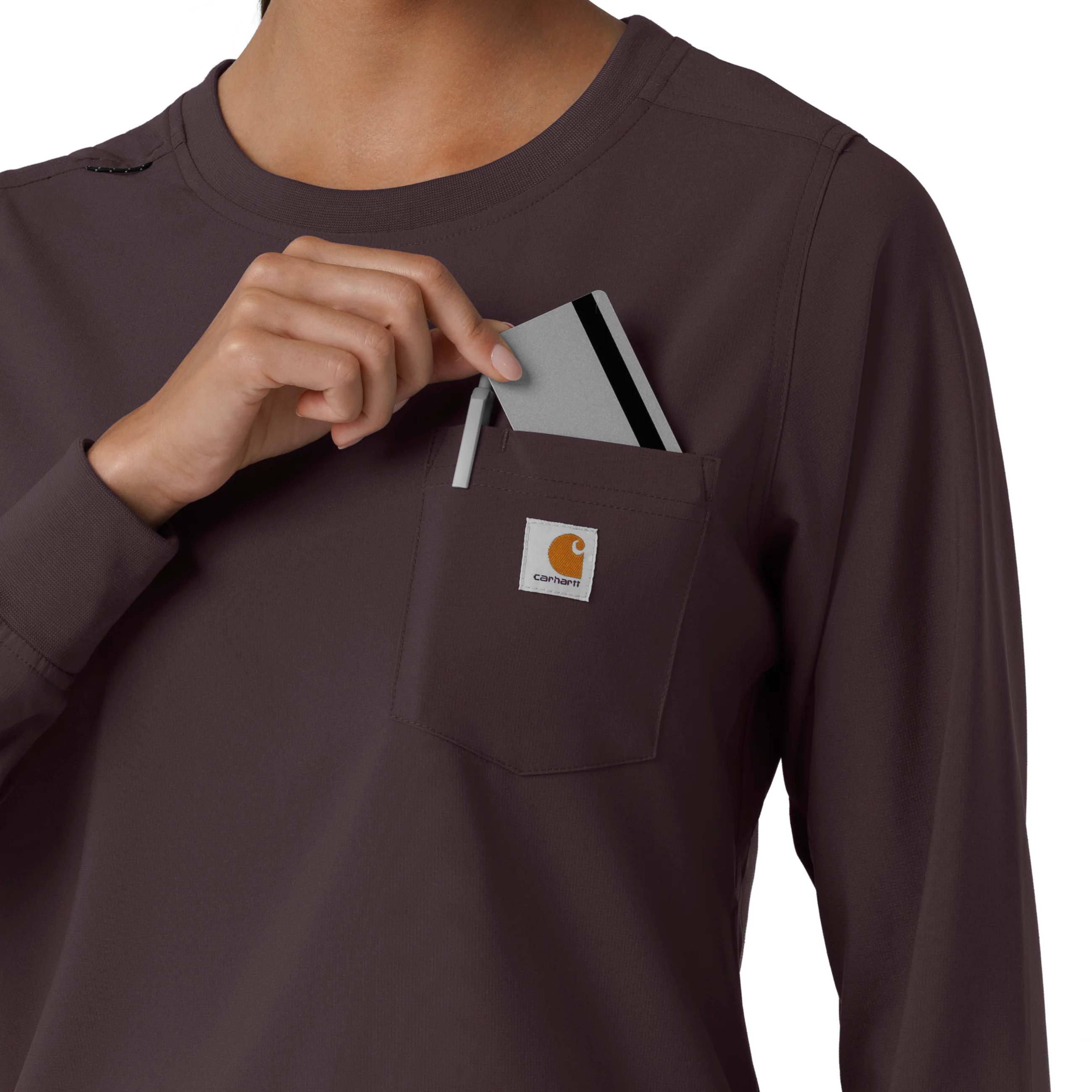 Carhartt Force Cross-Flex Women's Crew Neck Long Sleeve Scrub Top - Dark Sepia - Image 7