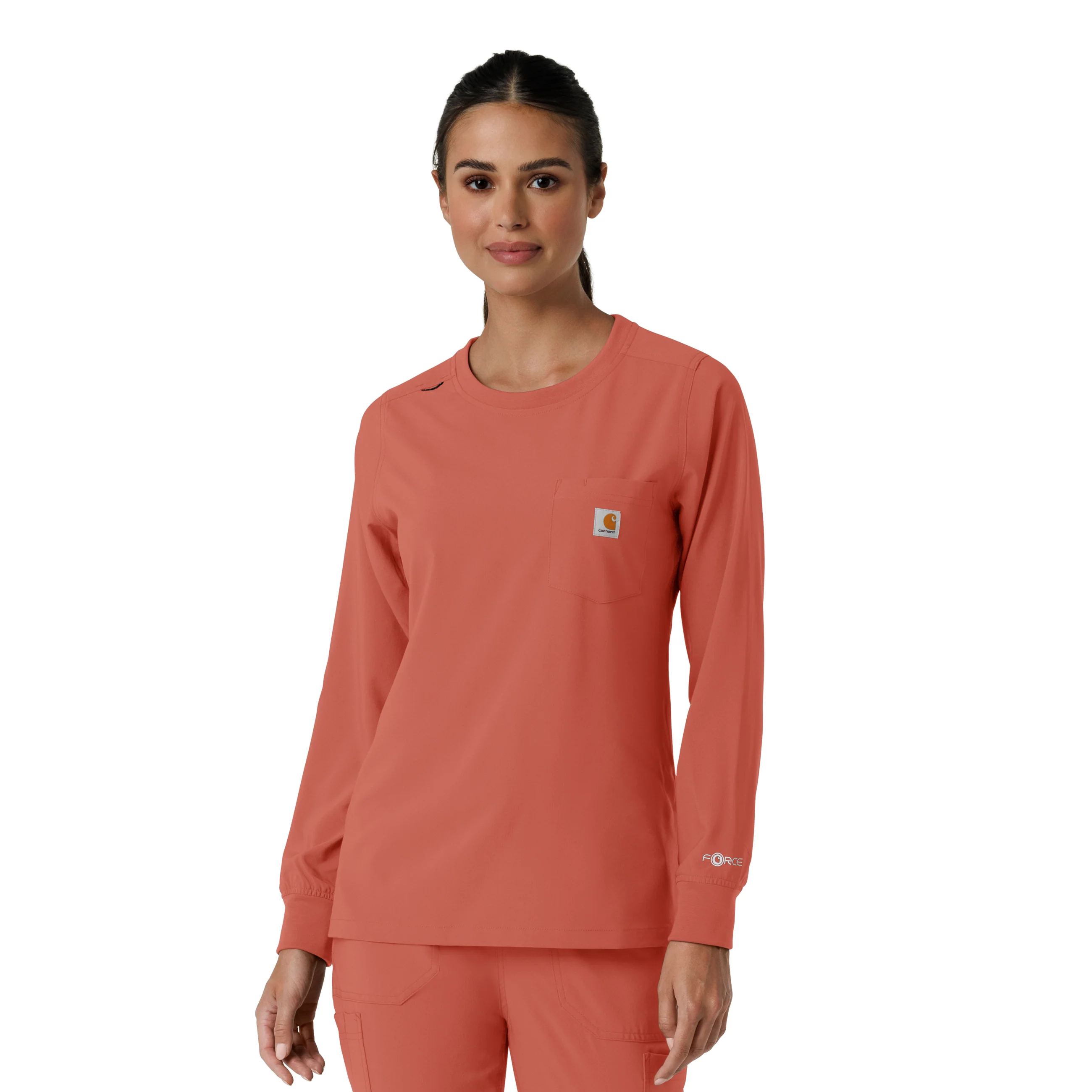 Carhartt Force Cross-Flex Women's Crew Neck Long Sleeve Scrub Top - Dusty Cedar