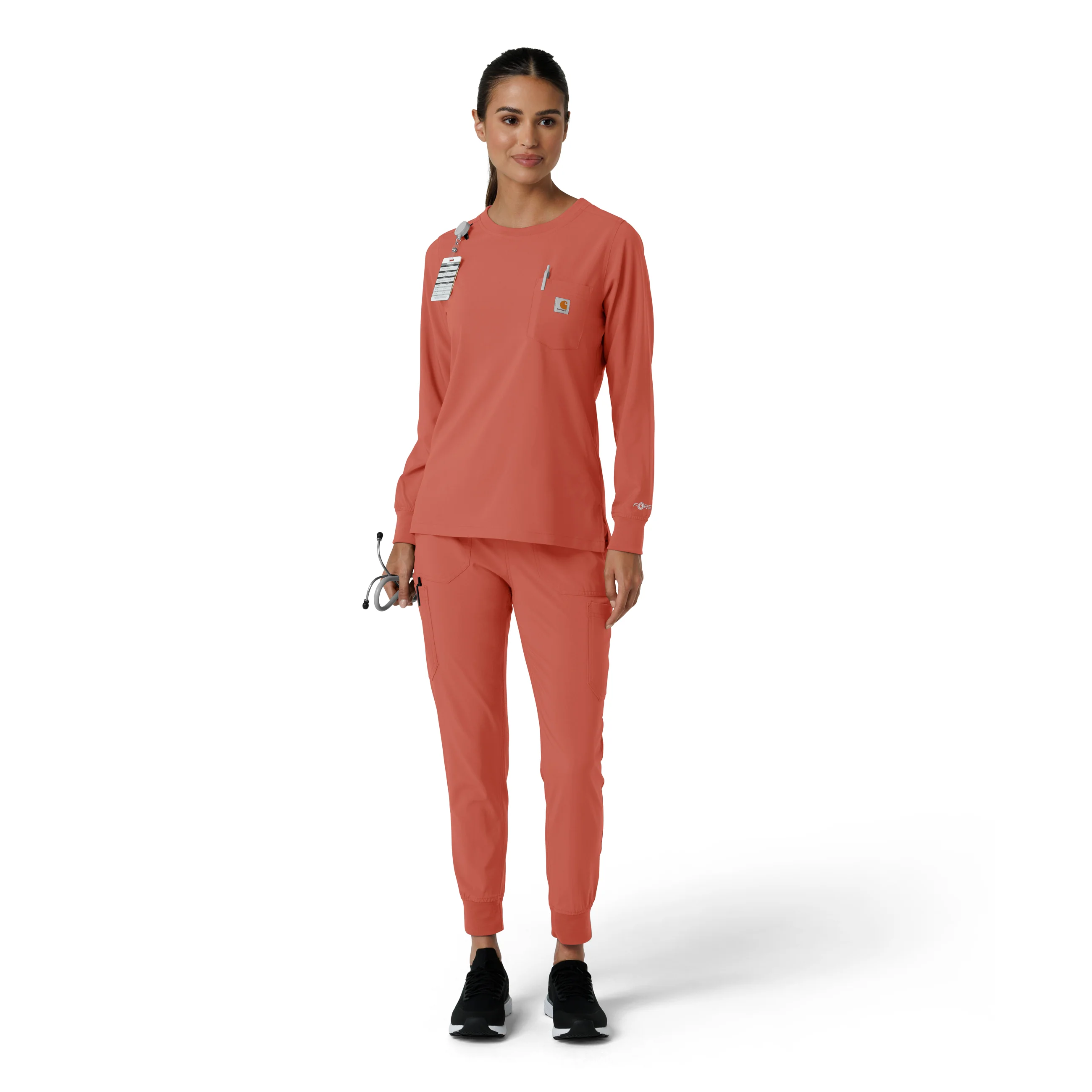 Carhartt Force Cross-Flex Women's Crew Neck Long Sleeve Scrub Top - Dusty Cedar - Image 3