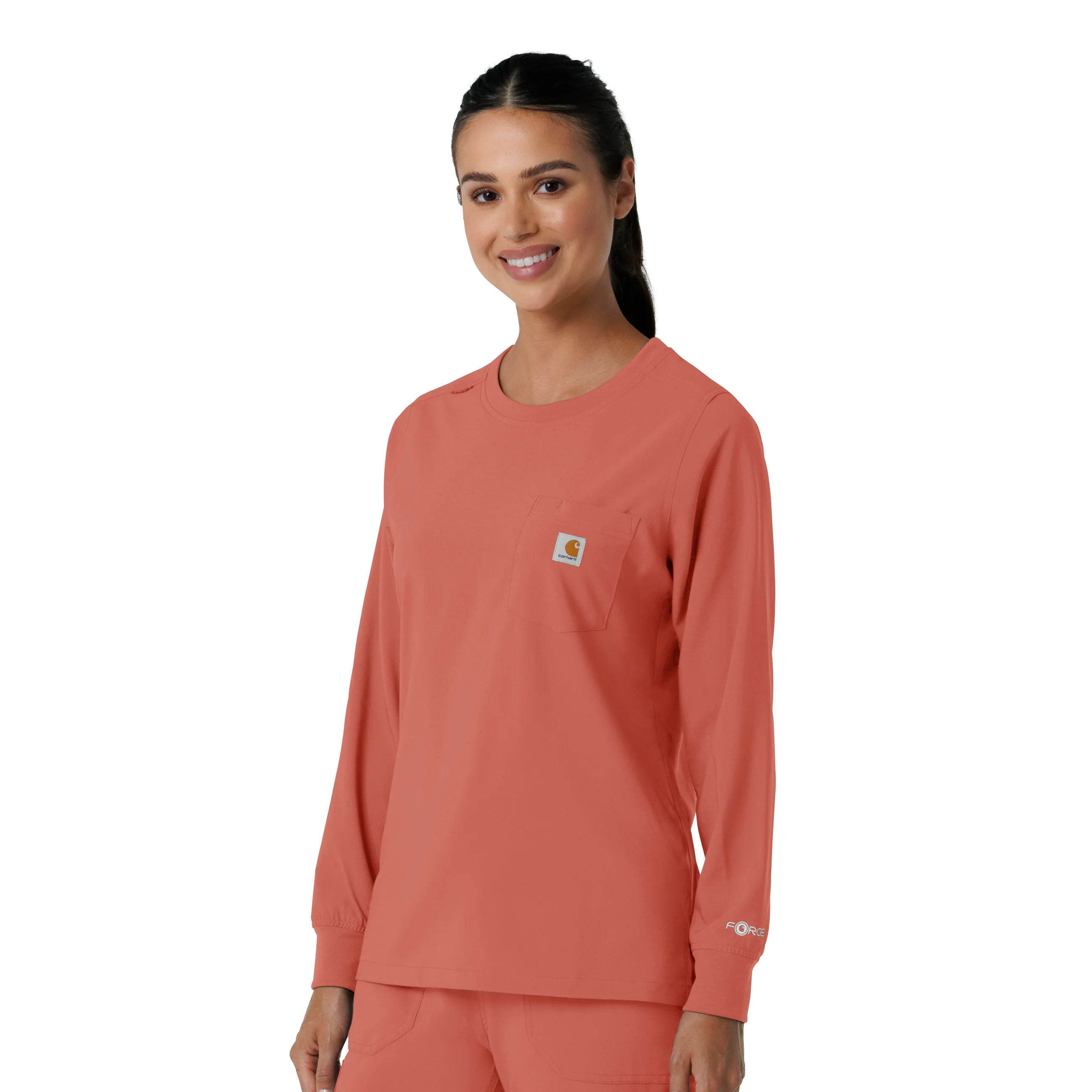 Carhartt Force Cross-Flex Women's Crew Neck Long Sleeve Scrub Top - Dusty Cedar - Image 4