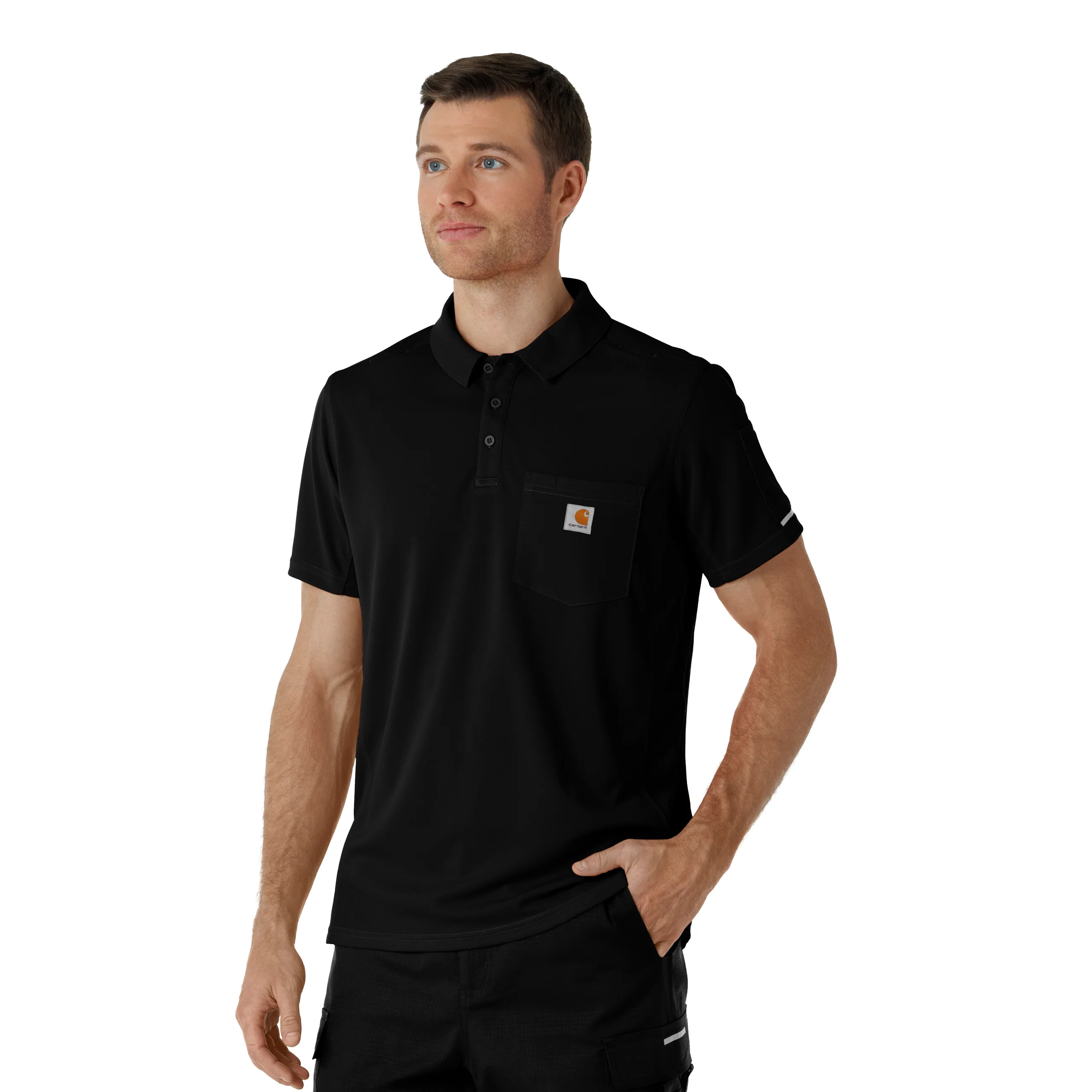 Carhartt Rugged Flex RSCU Men's Lightweight Short Sleeve Polo Scrub Top - Black - Image 4