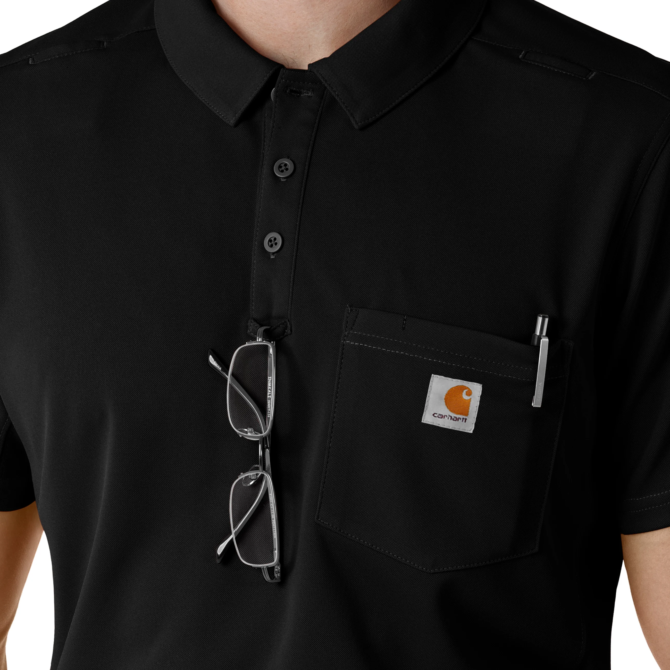 Carhartt Rugged Flex RSCU Men's Lightweight Short Sleeve Polo Scrub Top - Black - Image 9