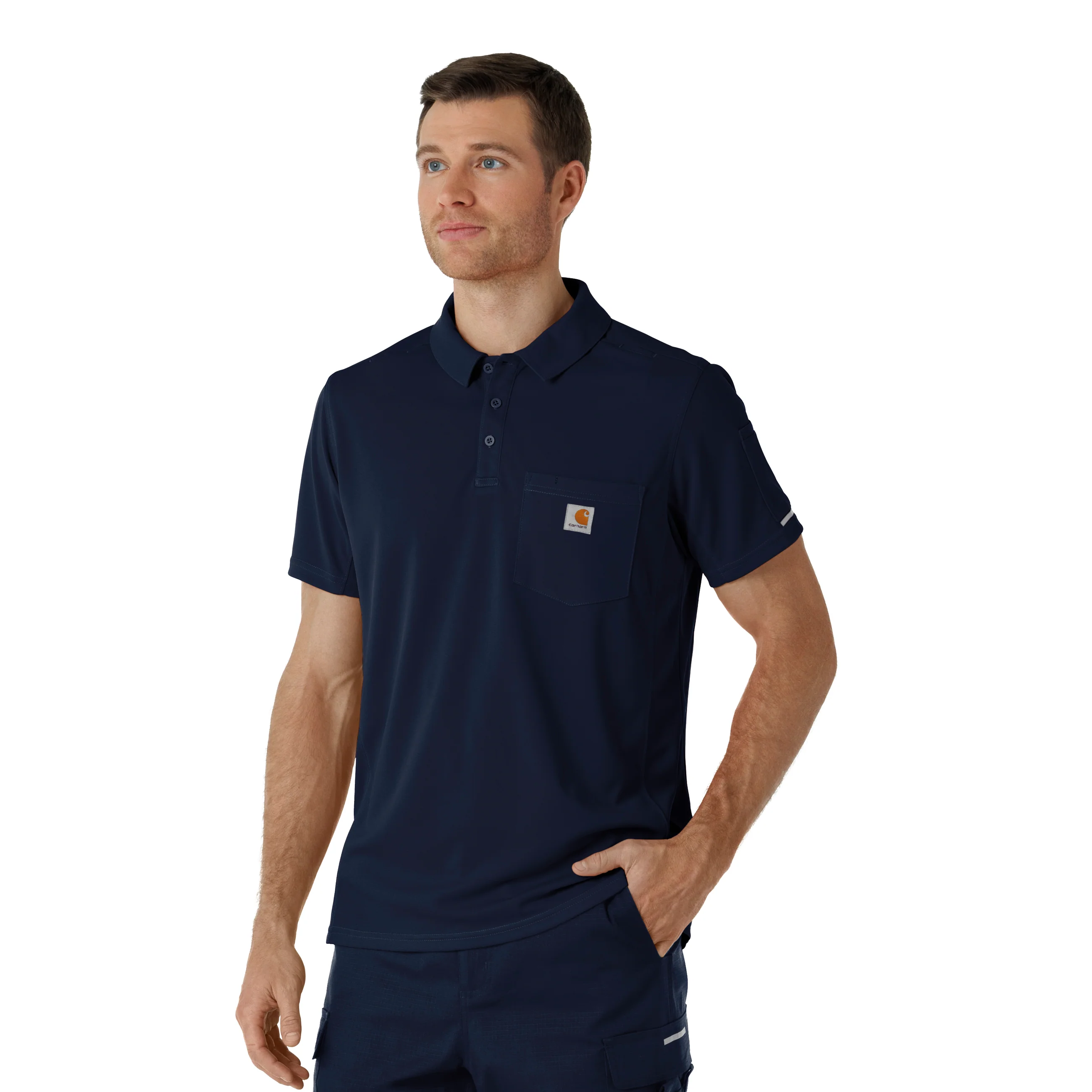 Carhartt Rugged Flex RSCU Men's Lightweight Short Sleeve Polo Scrub Top - Dark Navy - Image 4