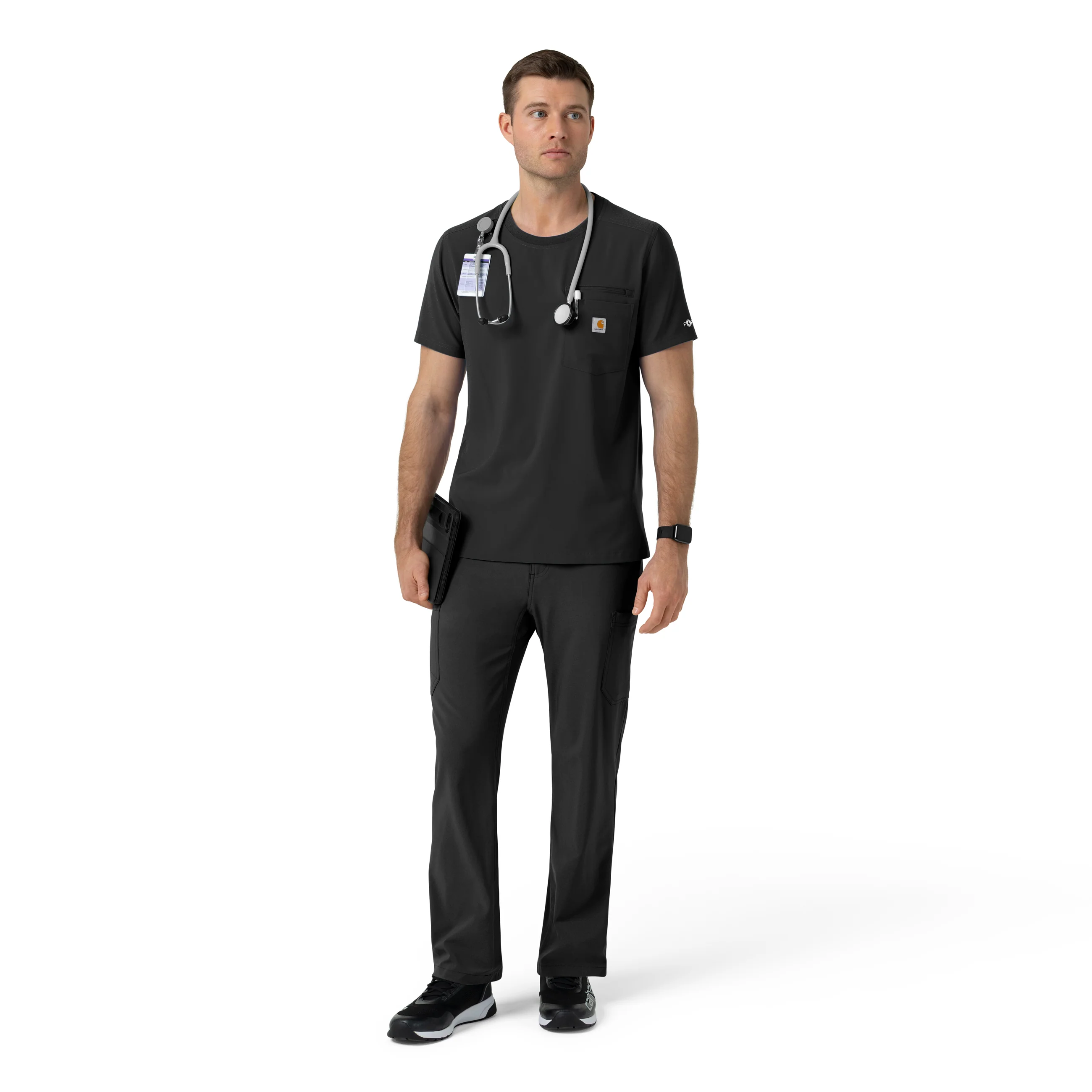 Carhartt Force Cross-Flex Men's Crew Neck Scrub Top - Black - Image 3