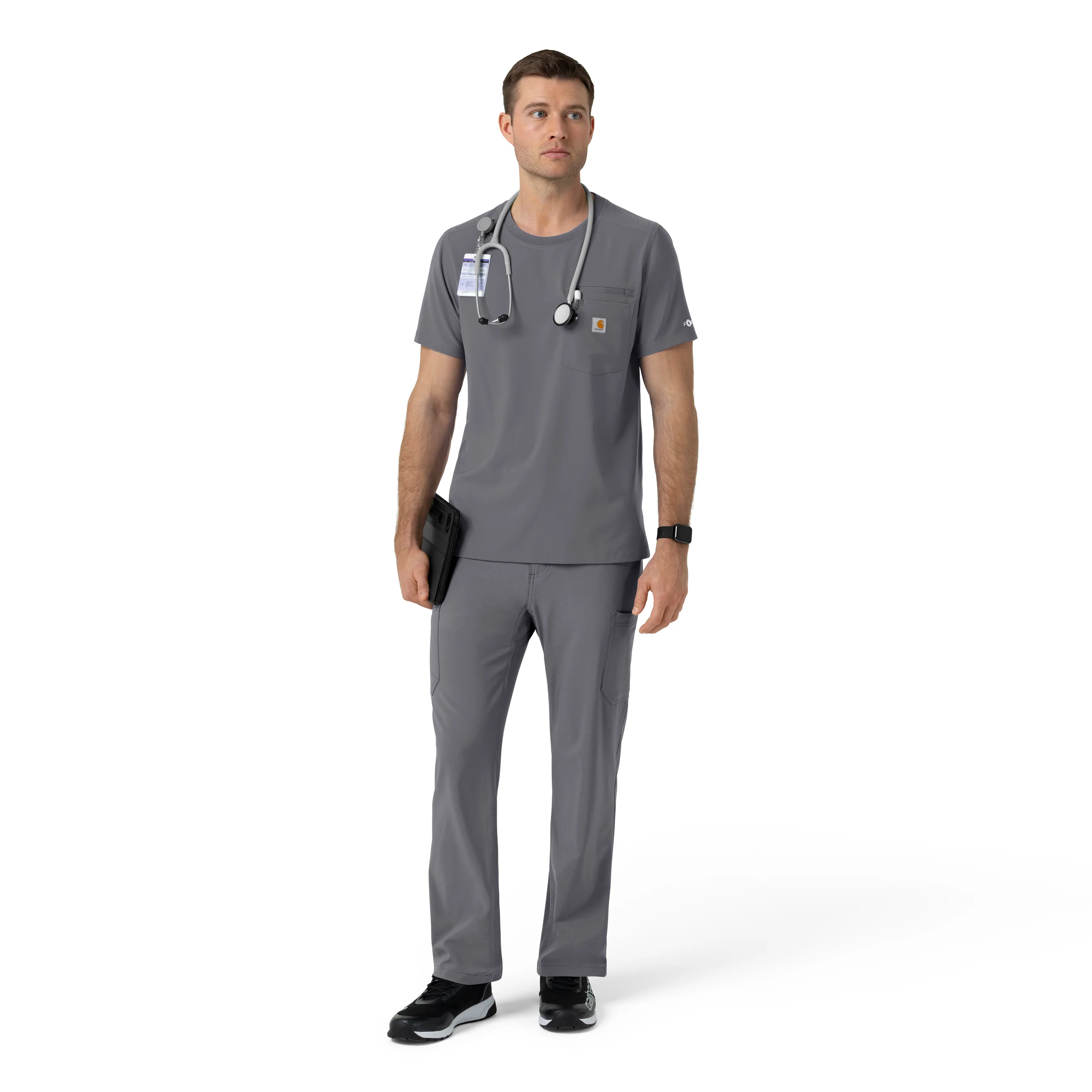 Carhartt Force Cross-Flex Men's Crew Neck Scrub Top - Pewter - Image 3