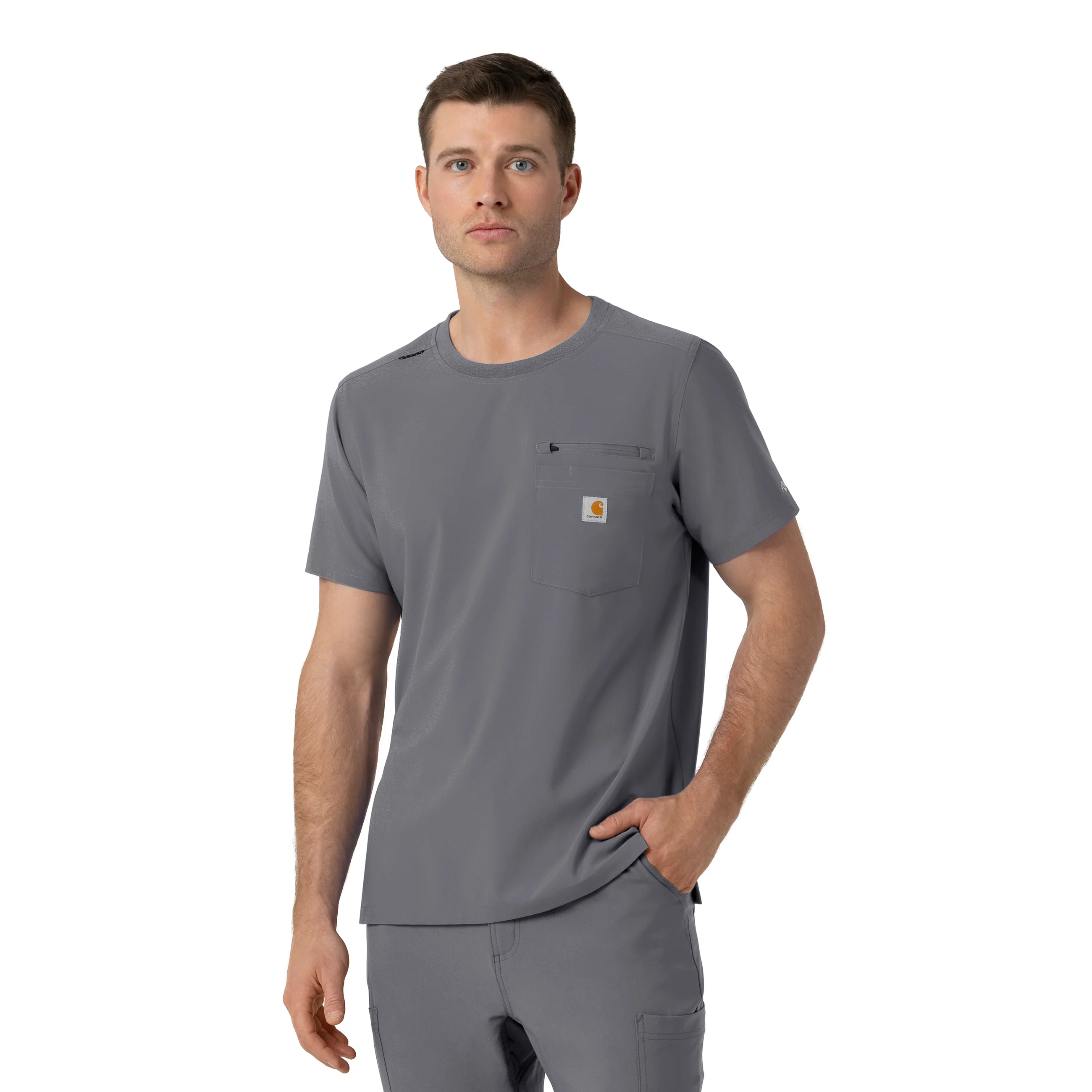 Carhartt Force Cross-Flex Men's Crew Neck Scrub Top - Pewter - Image 4