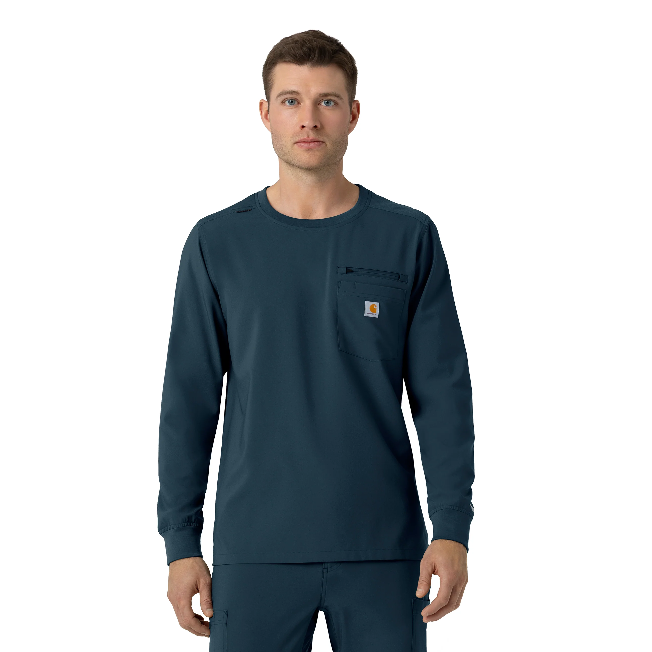 Carhartt Force Cross-Flex Men's Crew Neck Long Sleeve Scrub Top - Navy