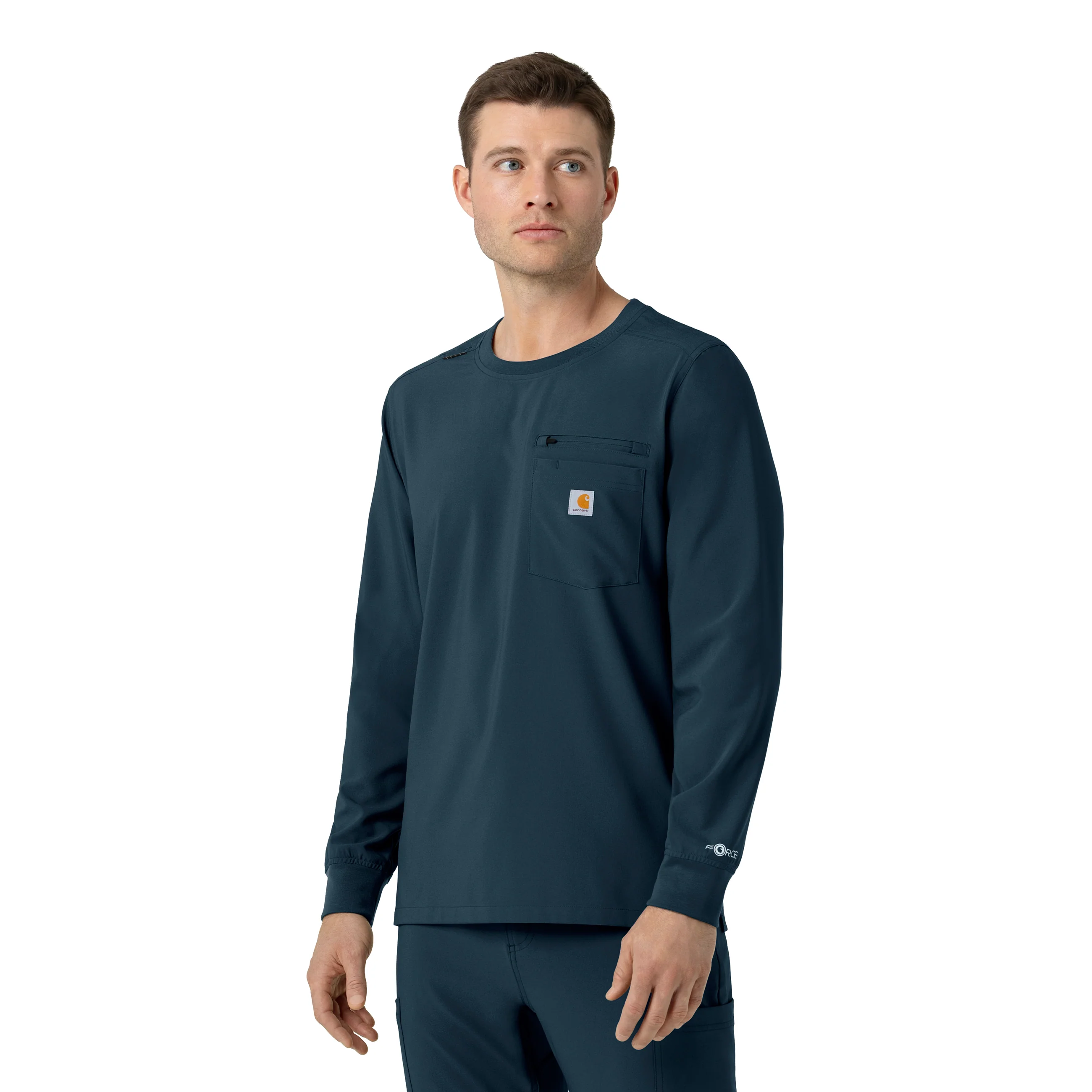 Carhartt Force Cross-Flex Men's Crew Neck Long Sleeve Scrub Top - Navy - Image 4