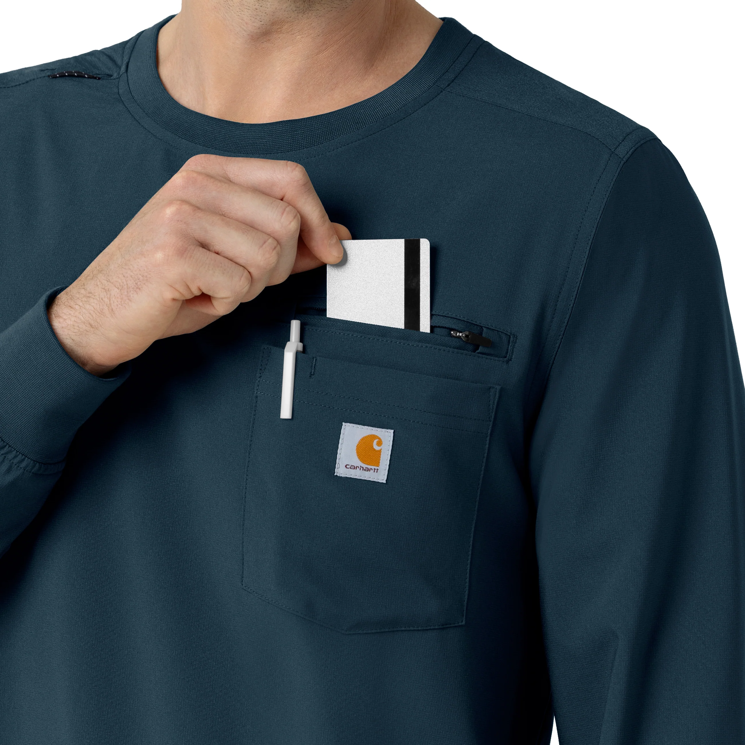 Carhartt Force Cross-Flex Men's Crew Neck Long Sleeve Scrub Top - Navy - Image 6