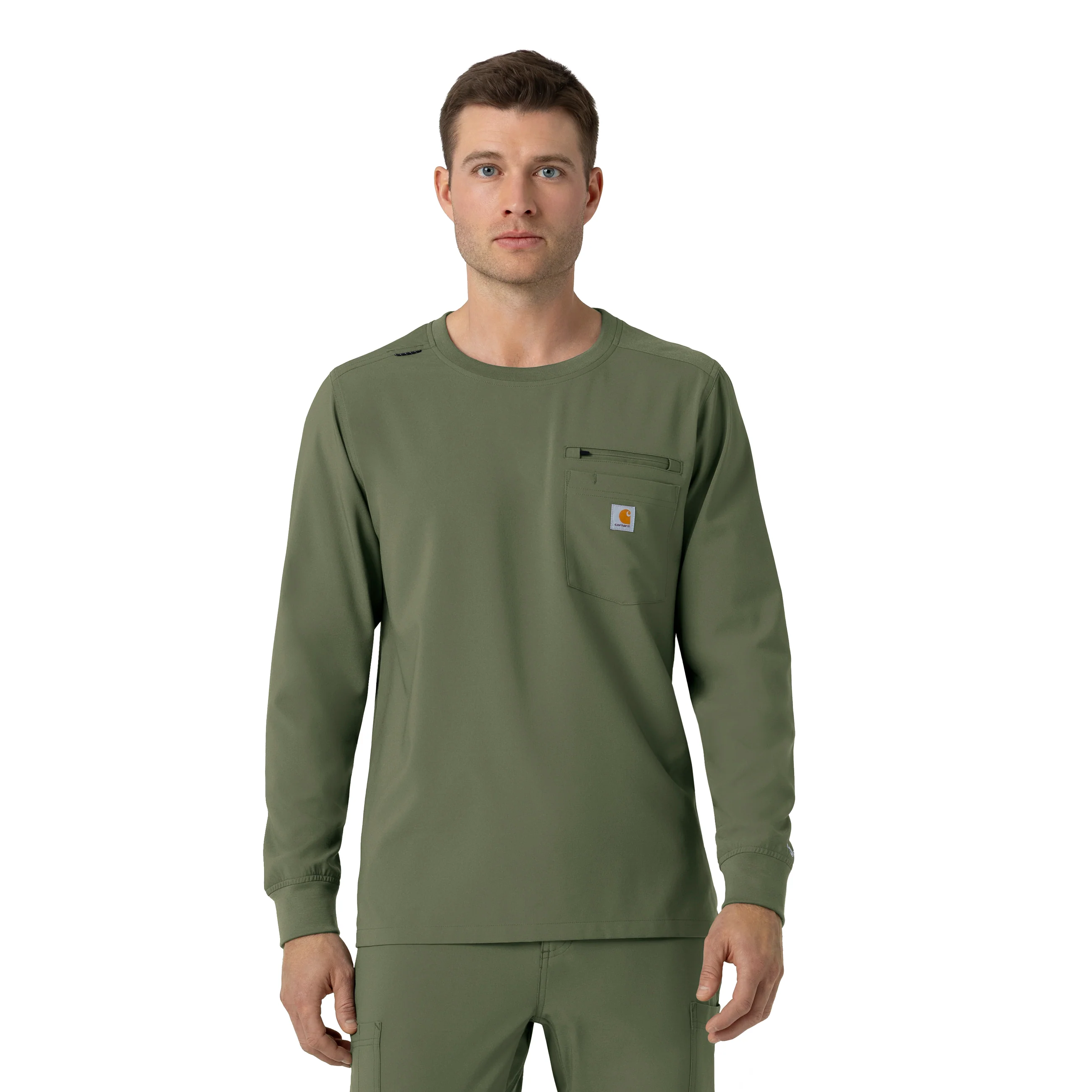 Carhartt Force Cross-Flex Men's Crew Neck Long Sleeve Scrub Top - Olive