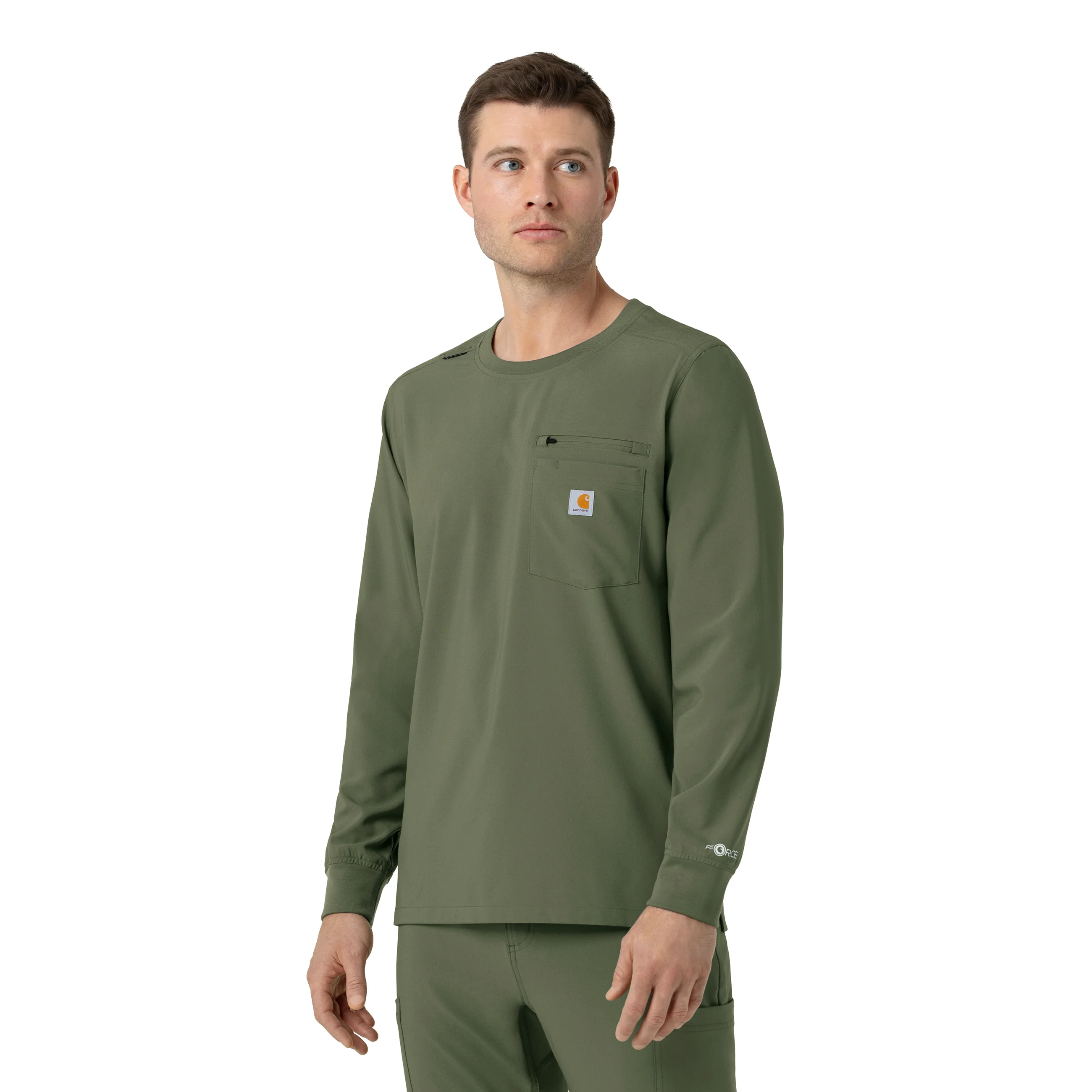 Carhartt Force Cross-Flex Men's Crew Neck Long Sleeve Scrub Top - Olive - Image 4