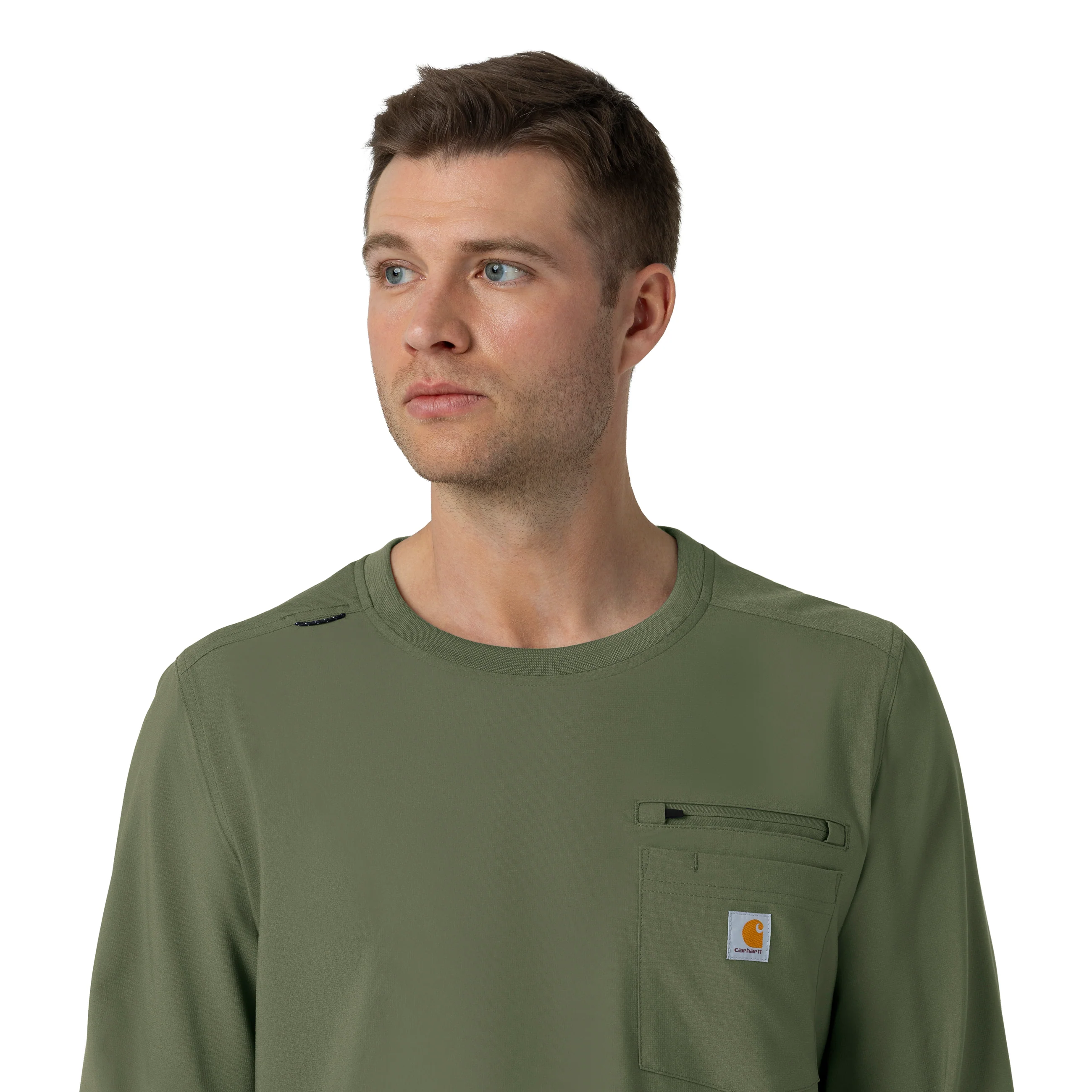 Carhartt Force Cross-Flex Men's Crew Neck Long Sleeve Scrub Top - Olive - Image 8