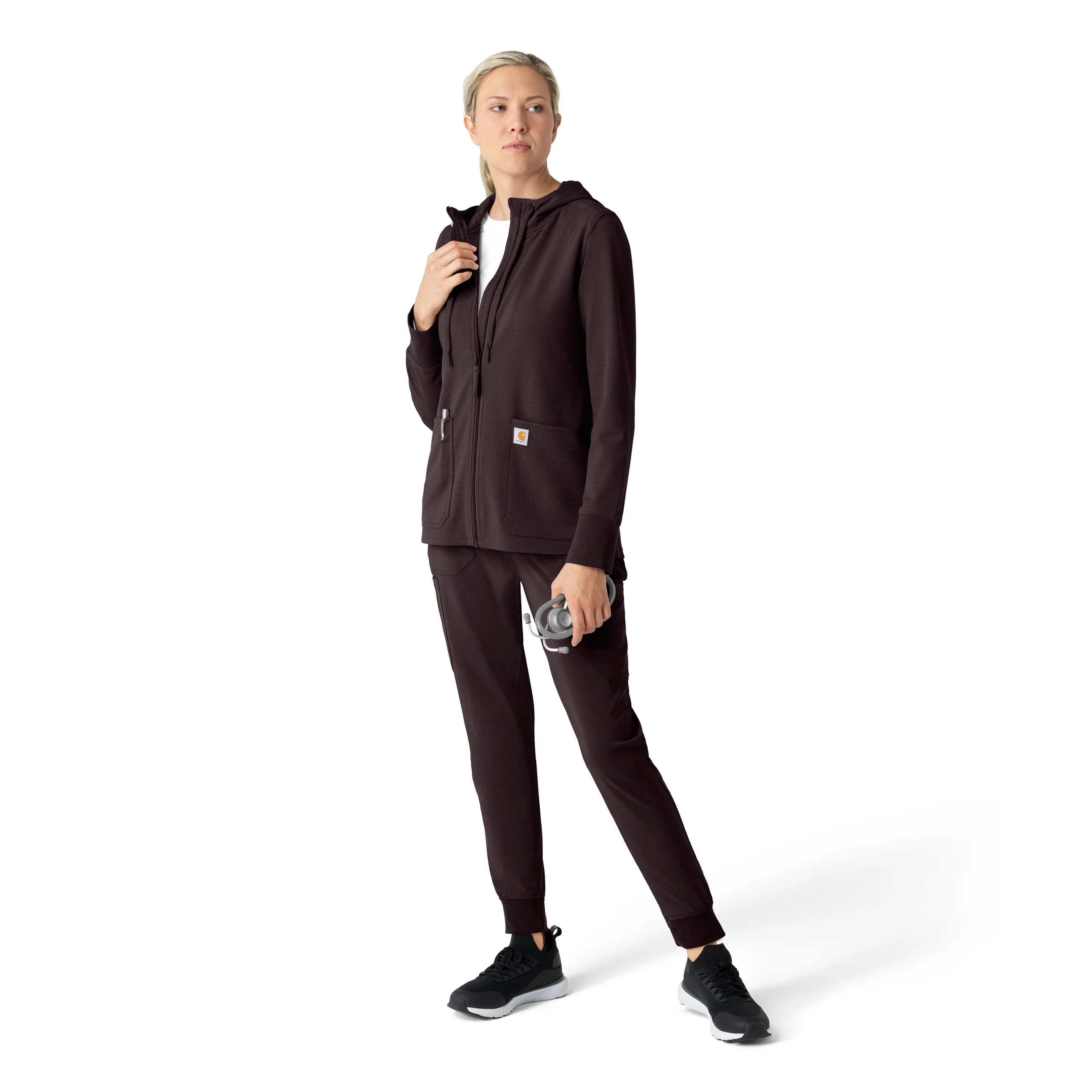 Carhartt Women's Full Zip Waffle Hoodie - Dark Sepia - Image 3