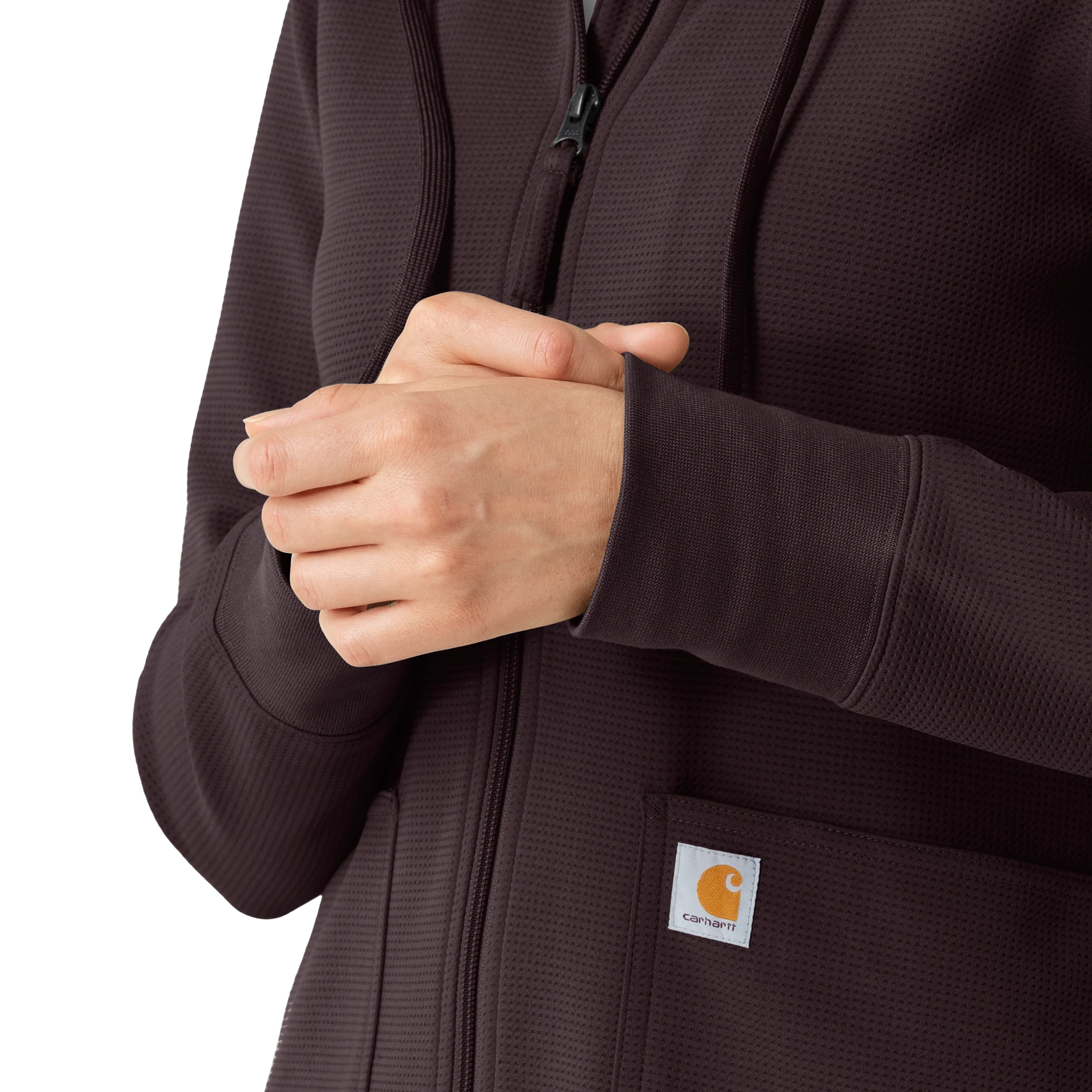 Carhartt Women's Full Zip Waffle Hoodie - Dark Sepia - Image 5
