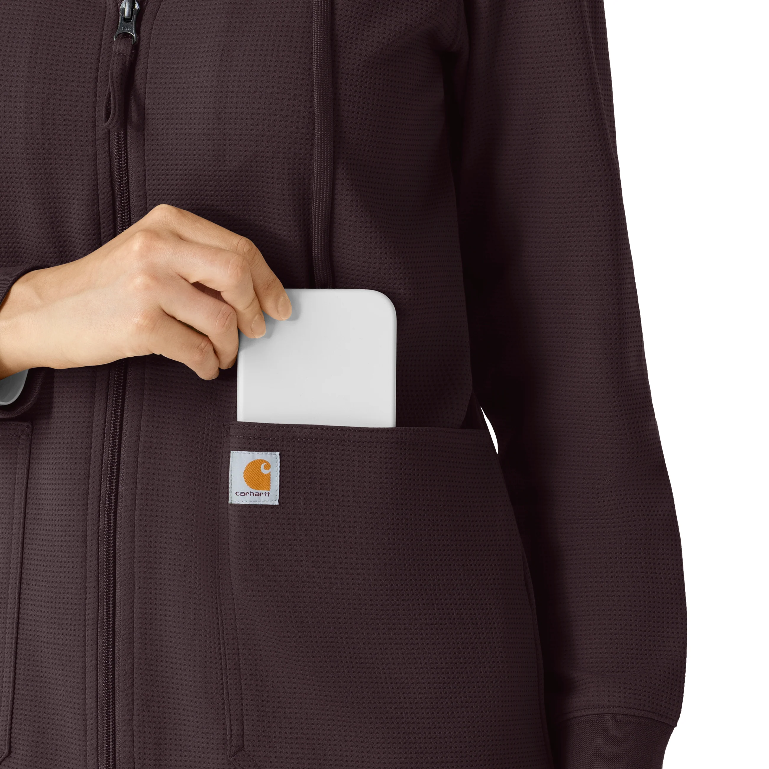 Carhartt Women's Full Zip Waffle Hoodie - Dark Sepia - Image 7