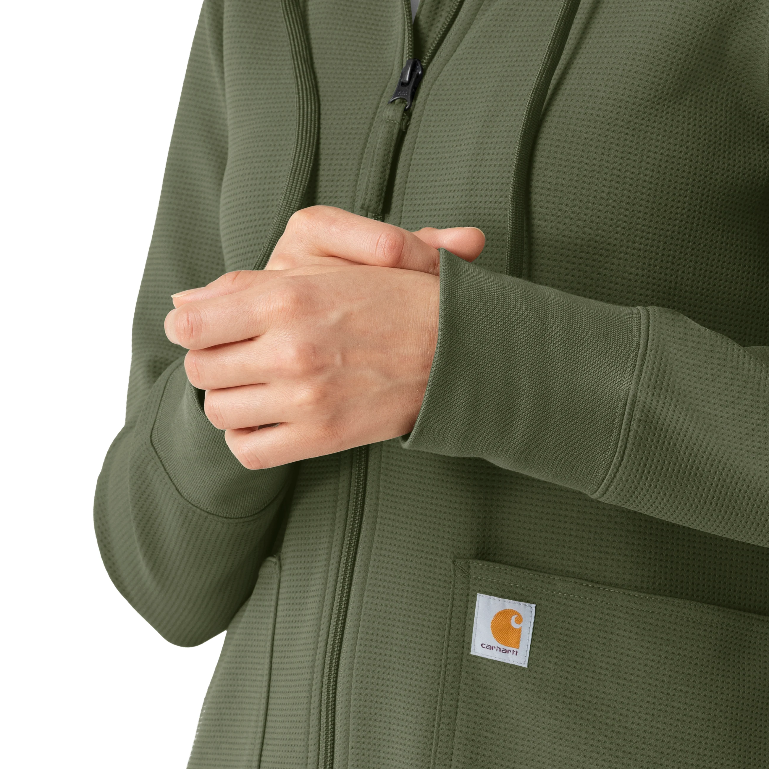 Carhartt Women's Full Zip Waffle Hoodie - Olive - Image 5