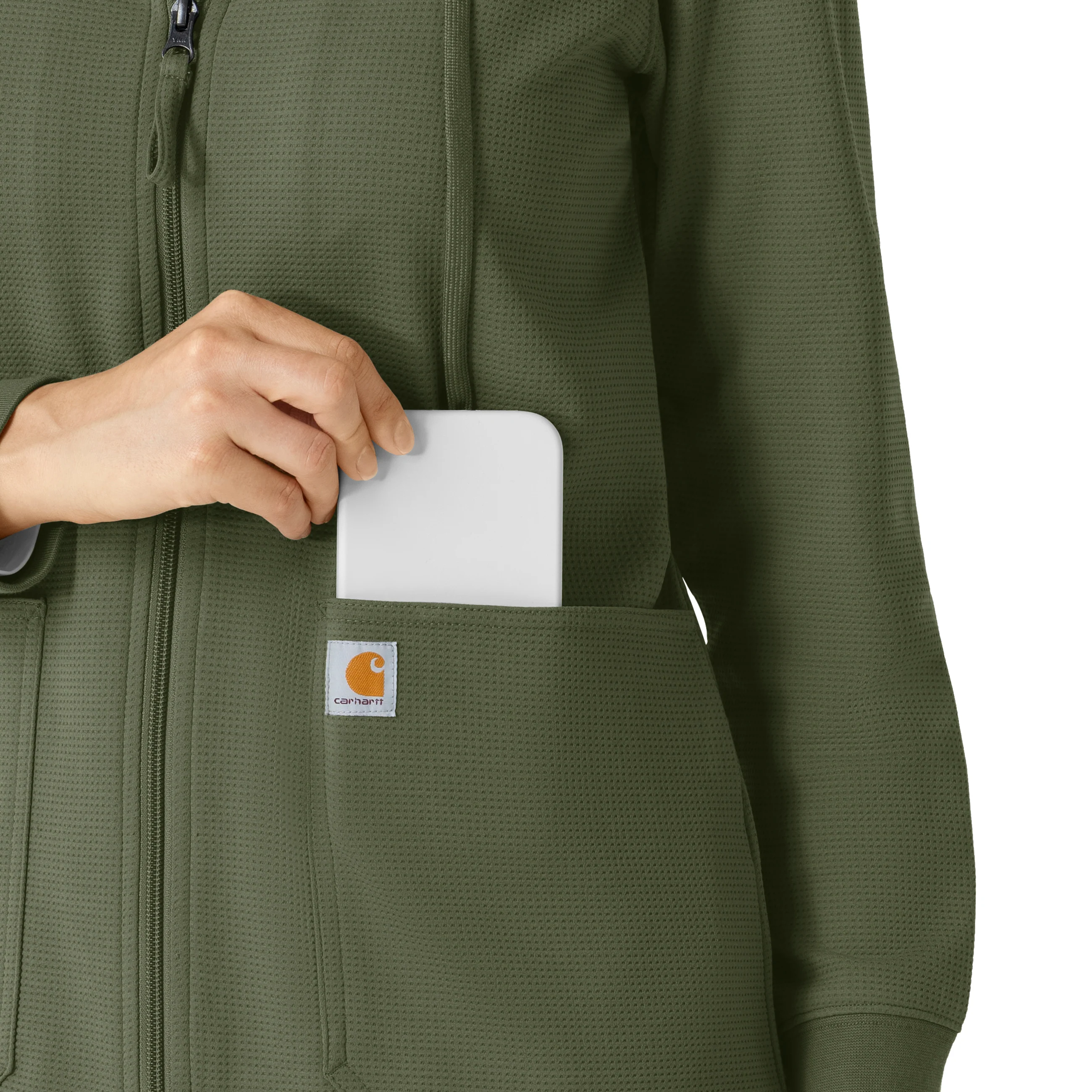 Carhartt Women's Full Zip Waffle Hoodie - Olive - Image 7