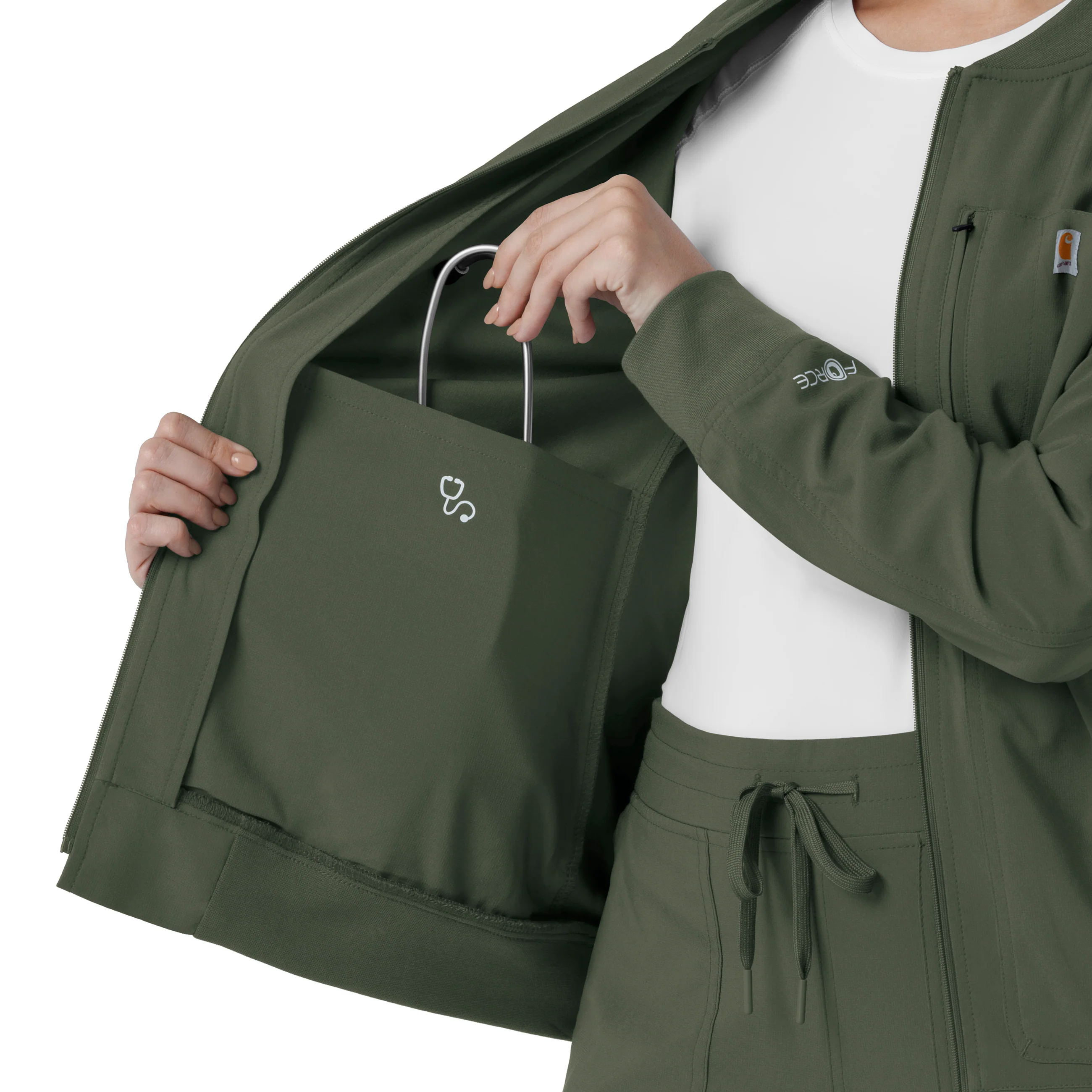 Carhartt Force Cross-Flex Women's Lightweight Scrub Jacket - Olive - Image 12